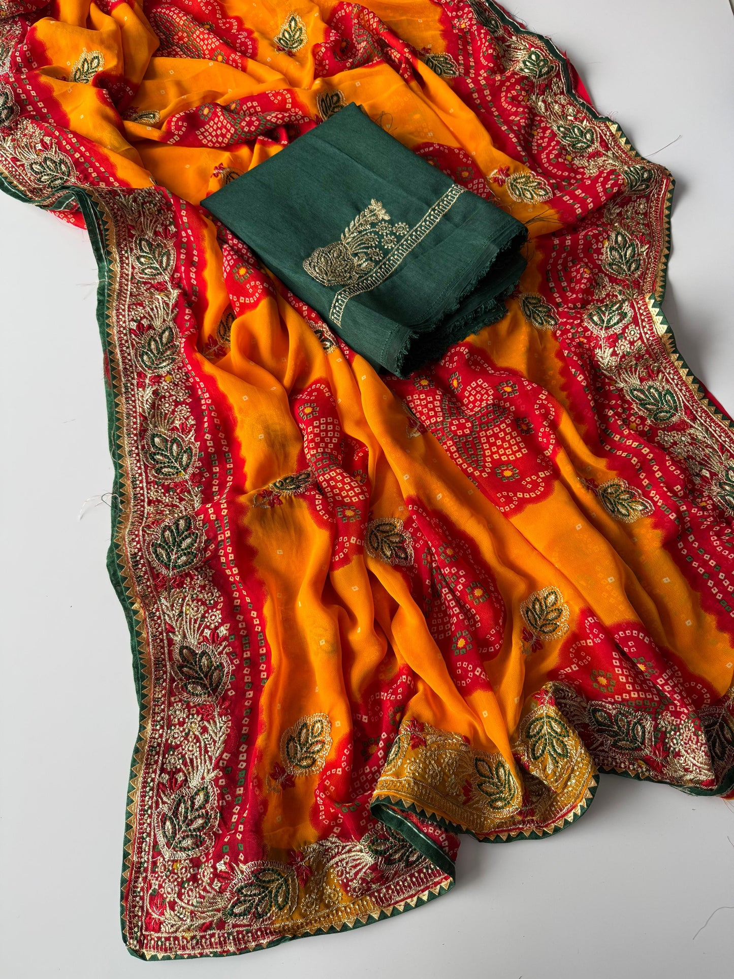 Bandhej Georgette Saree with Embroidery Work