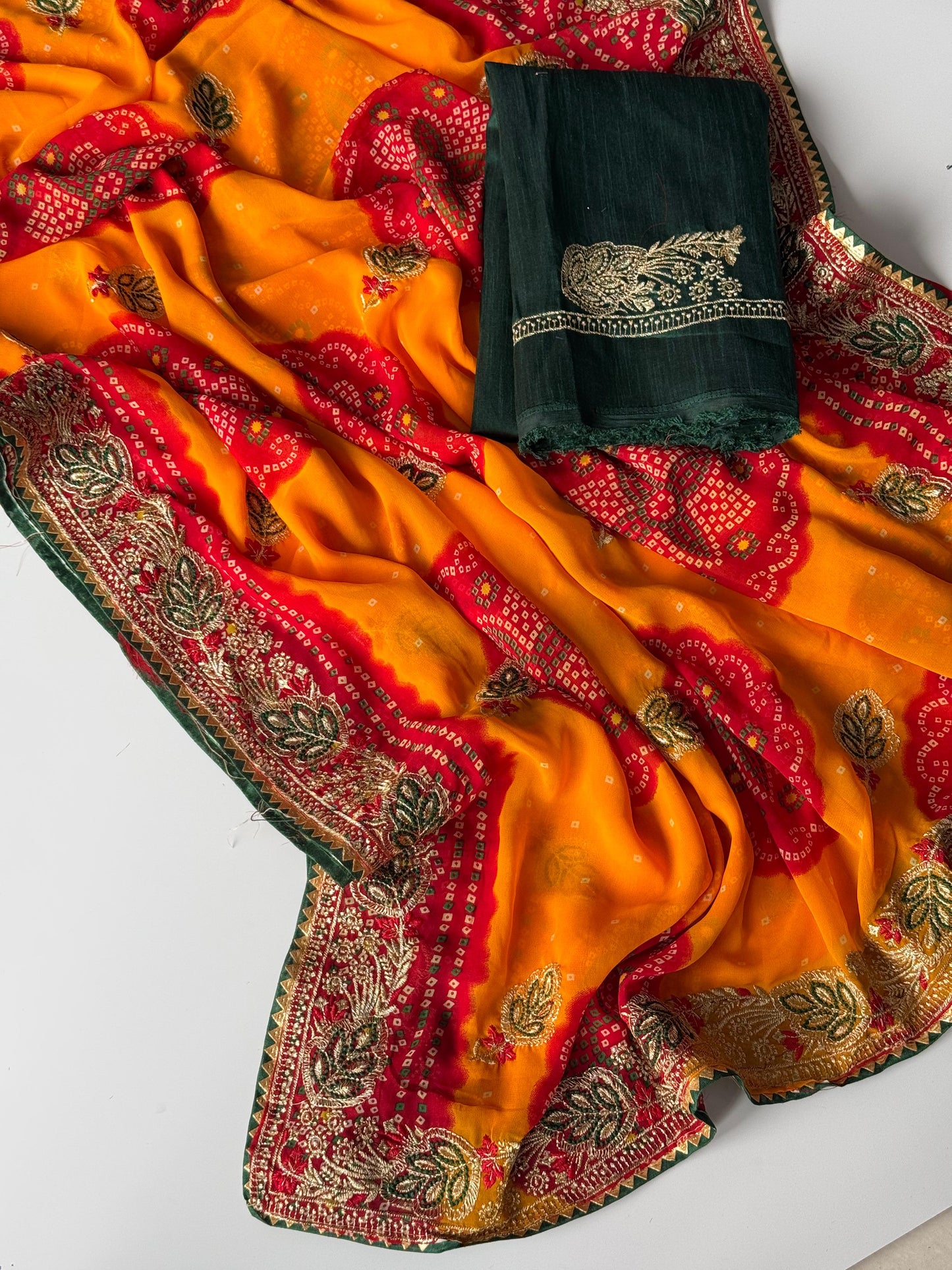 Bandhej Georgette Saree with Embroidery Work