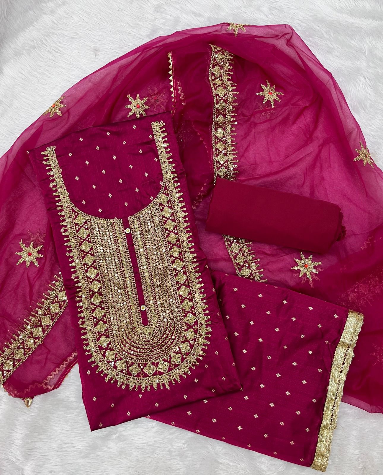 Top modal butti bottom inner heavy crep dupatta organza work Suit