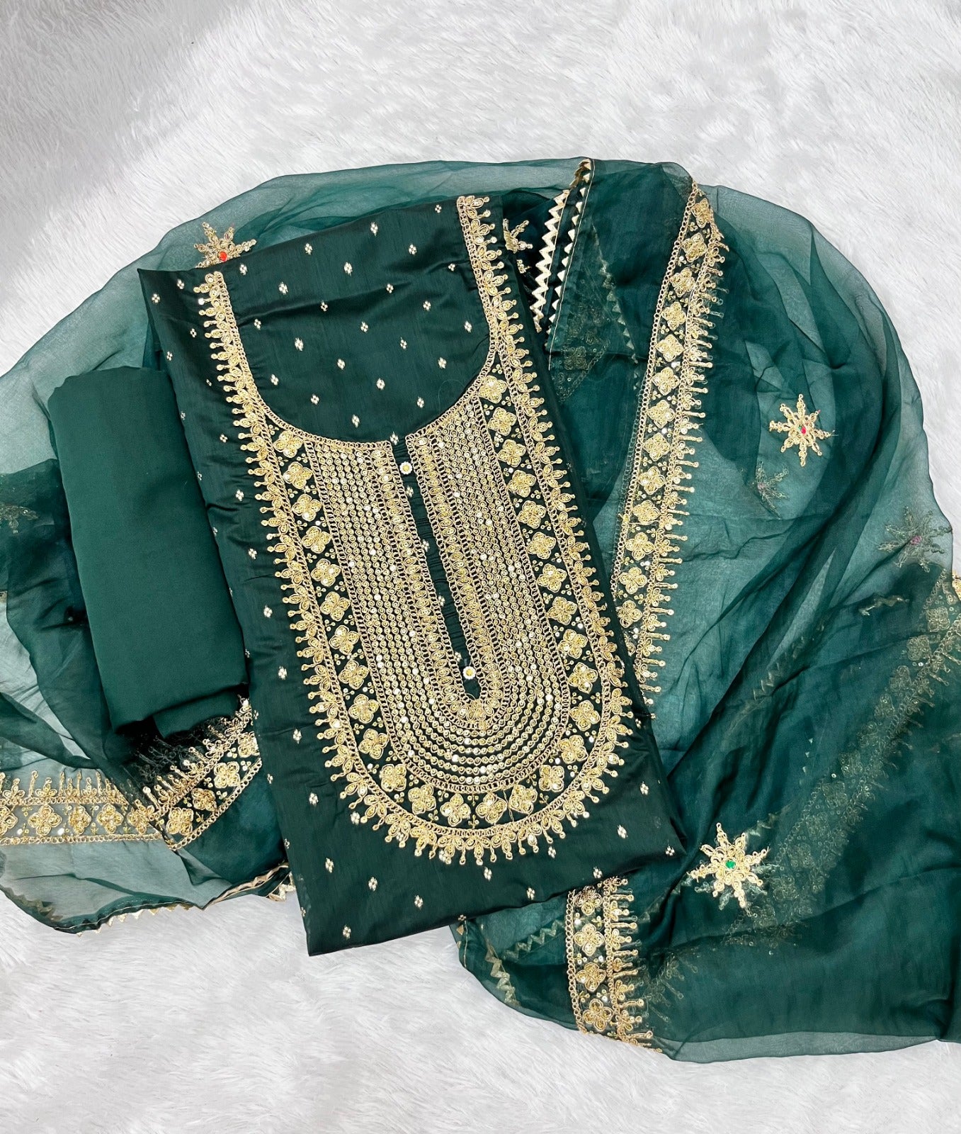 Top modal butti bottom inner heavy crep dupatta organza work Suit
