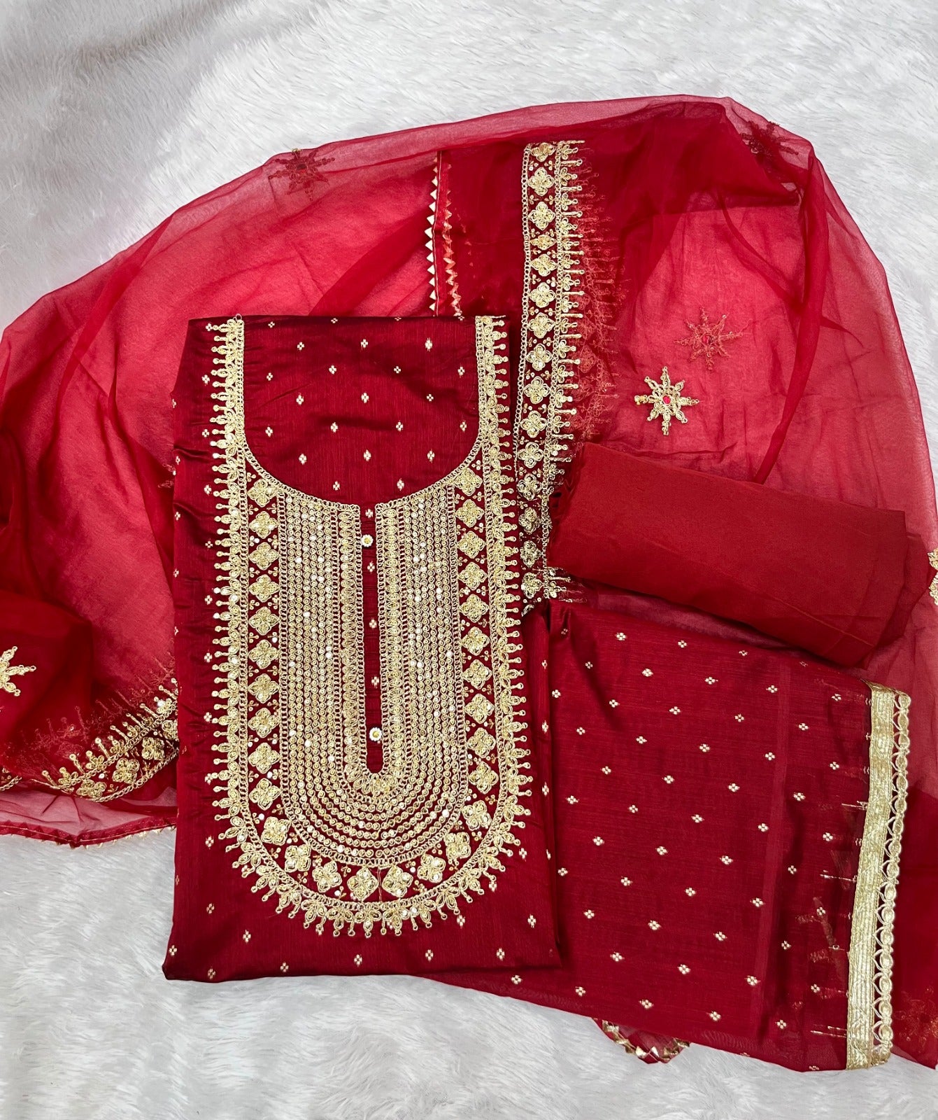 Top modal butti bottom inner heavy crep dupatta organza work Suit