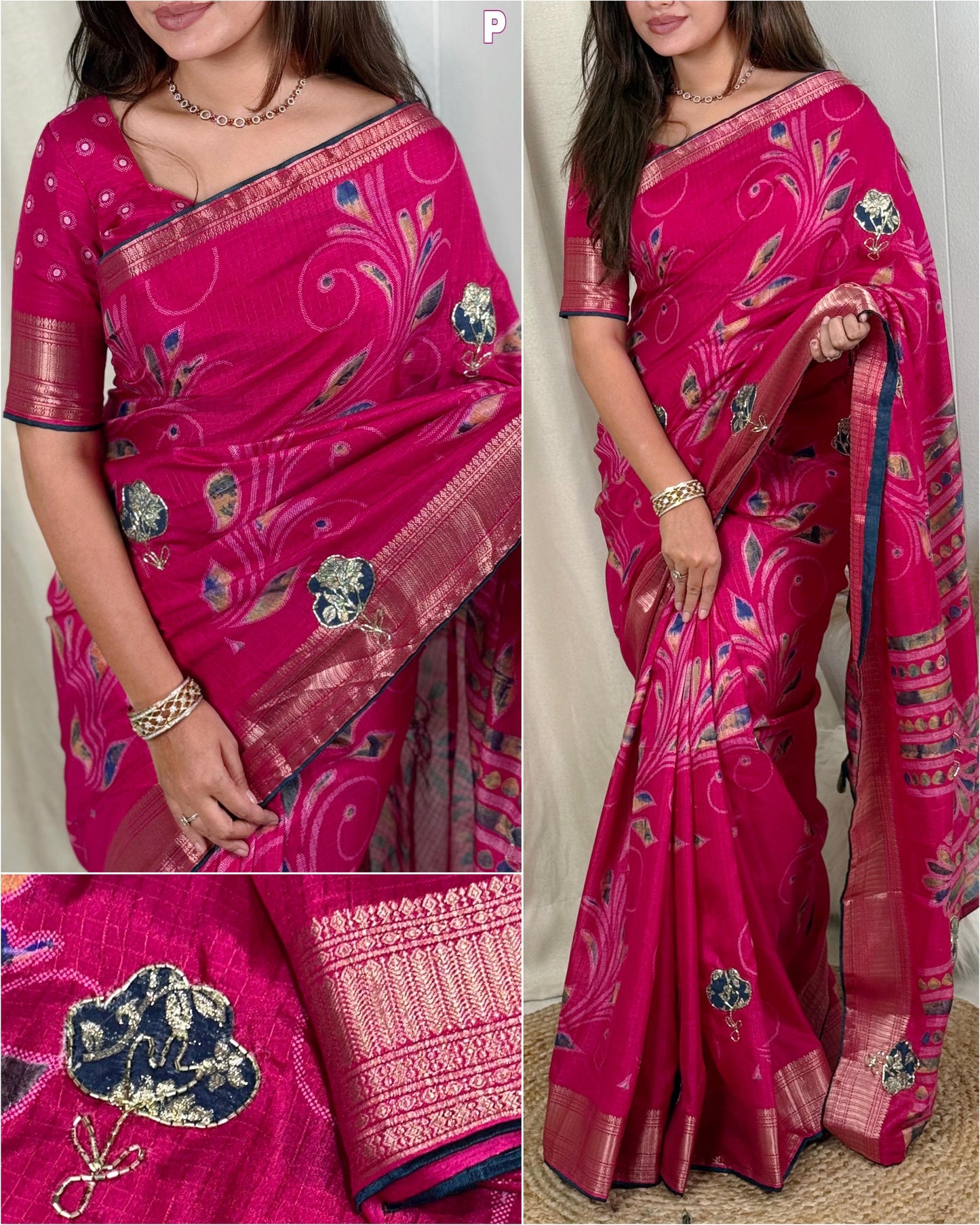 Effortless elegance meets vibrant charm with this Designer applique Cotton Saree