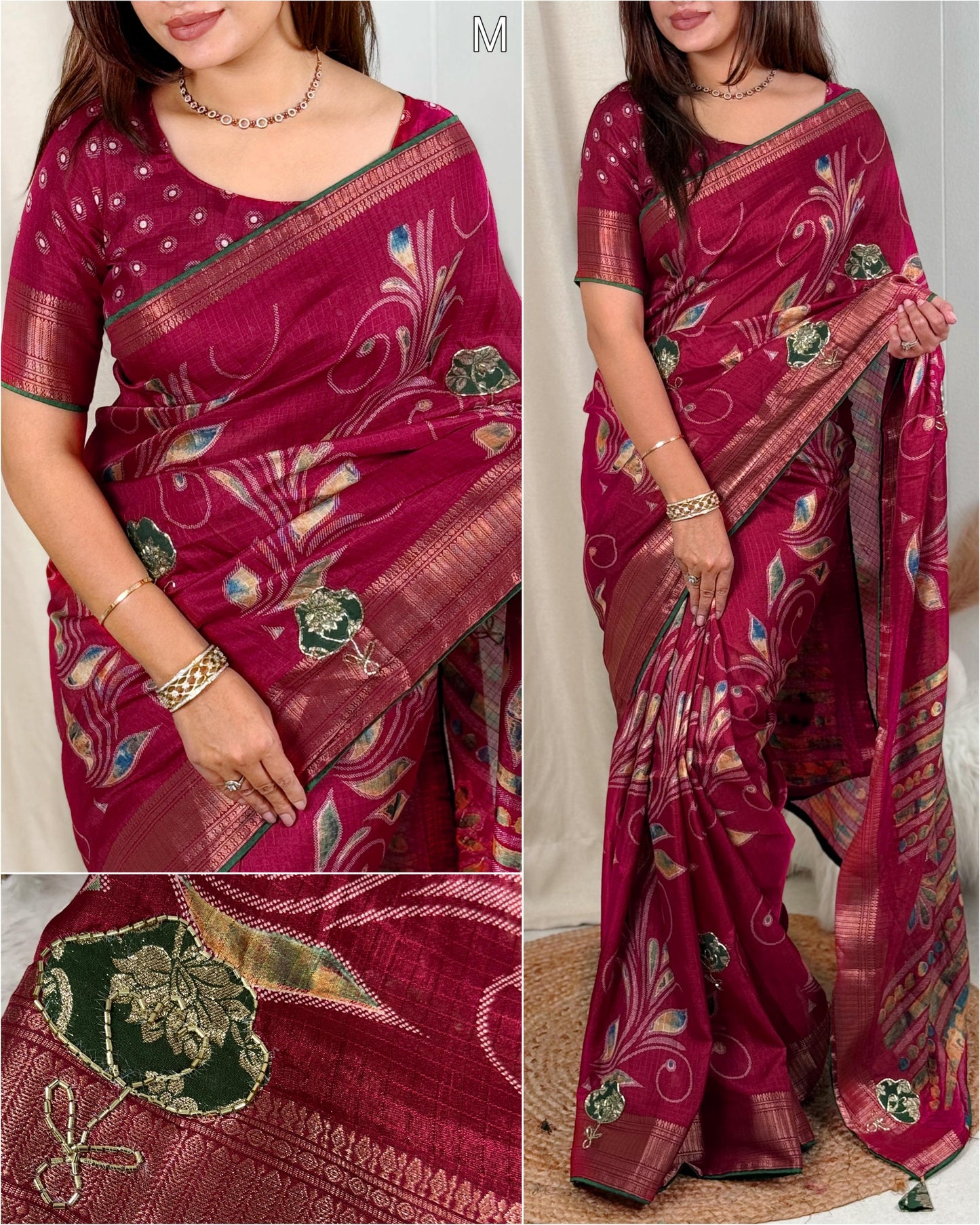 Effortless elegance meets vibrant charm with this Designer applique Cotton Saree