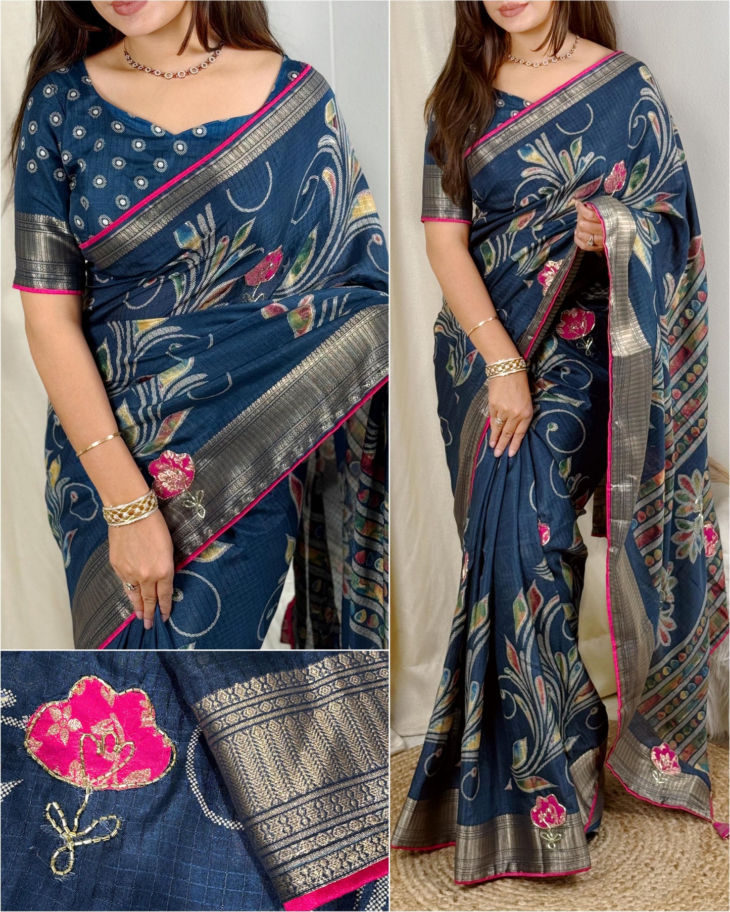 Effortless elegance meets vibrant charm with this Designer applique Cotton Saree