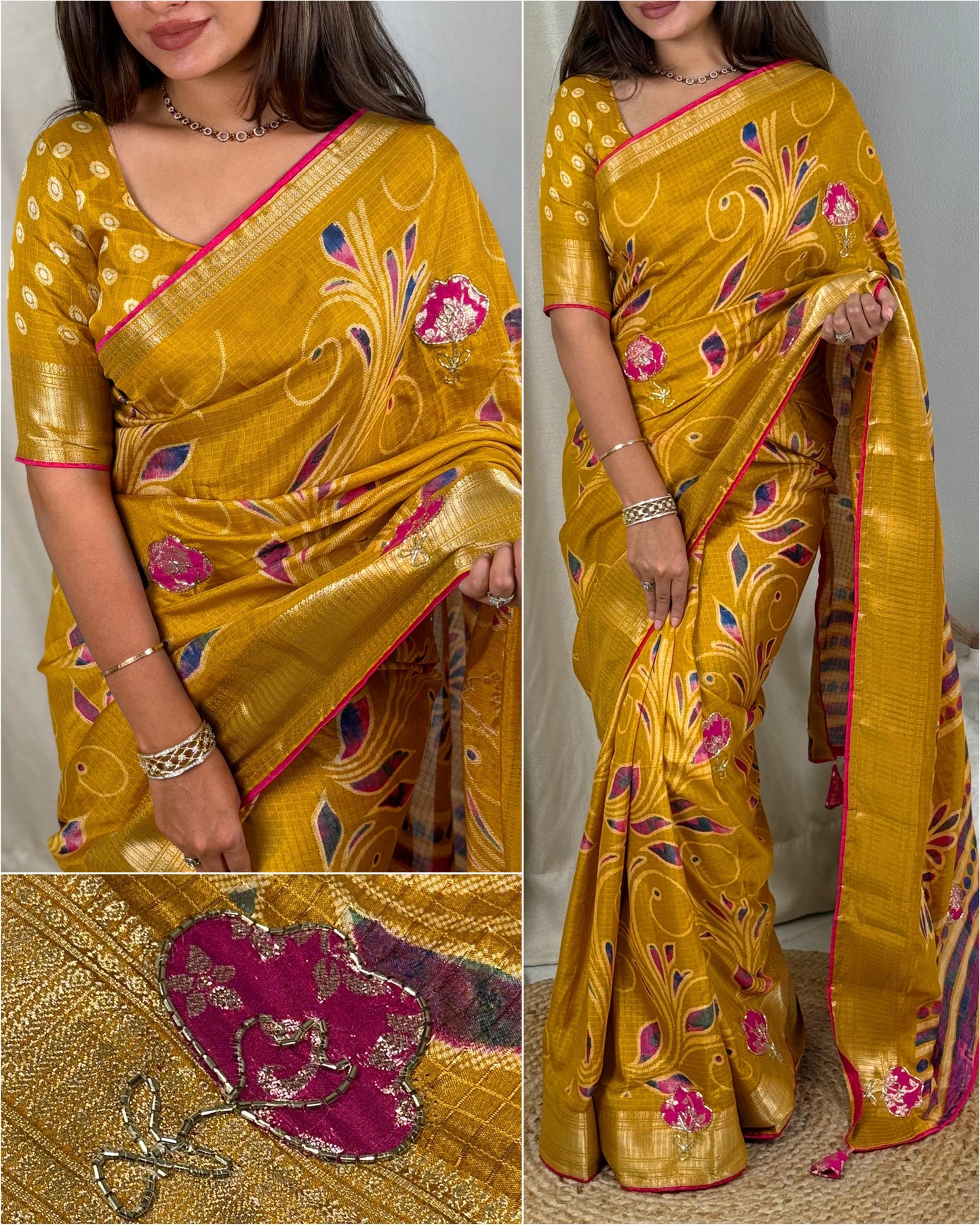 Effortless elegance meets vibrant charm with this Designer applique Cotton Saree