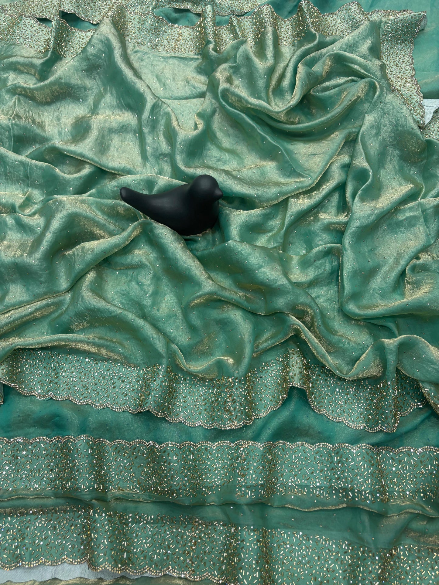 Quality-Fendi Space Silk Saree With Jarkhan Work All Over Saree.