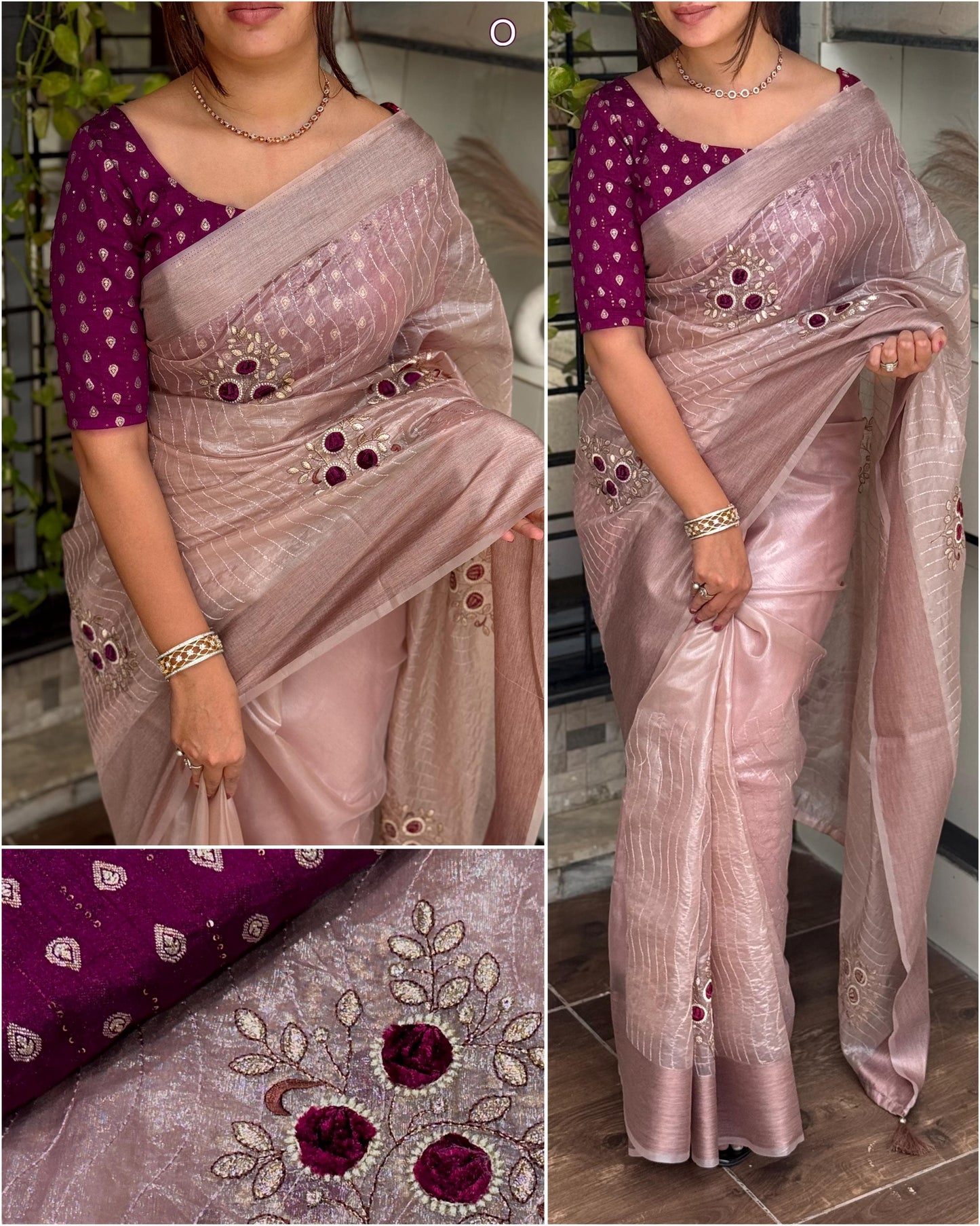 A Tissue Silk Beauty For Upcoming Festival Seasons With Unique Blade Cut Work And Contrast jacquard blouse