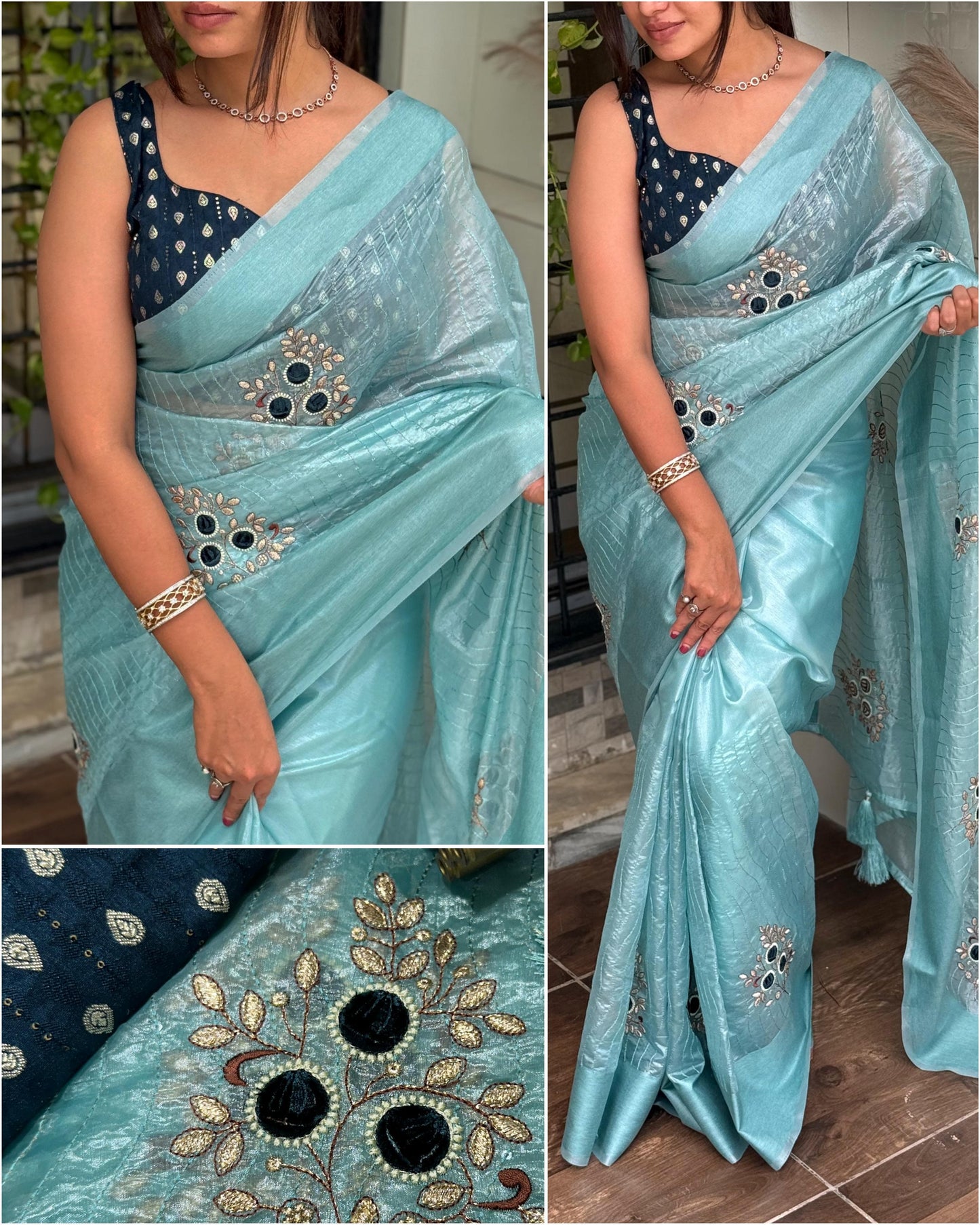 A Tissue Silk Beauty For Upcoming Festival Seasons With Unique Blade Cut Work And Contrast jacquard blouse