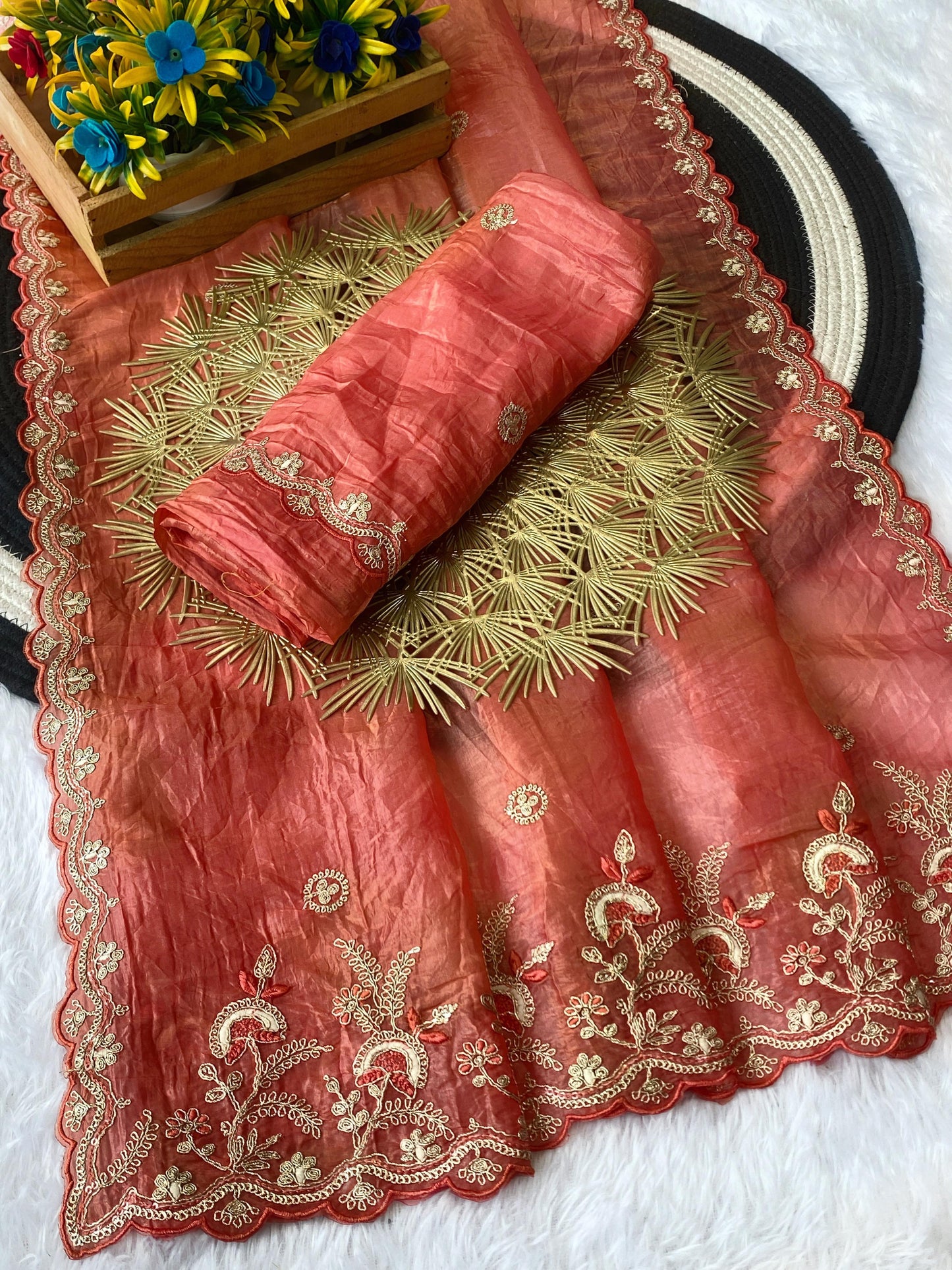 Gold Crush Silver Thread Embroidery And Sequin Work