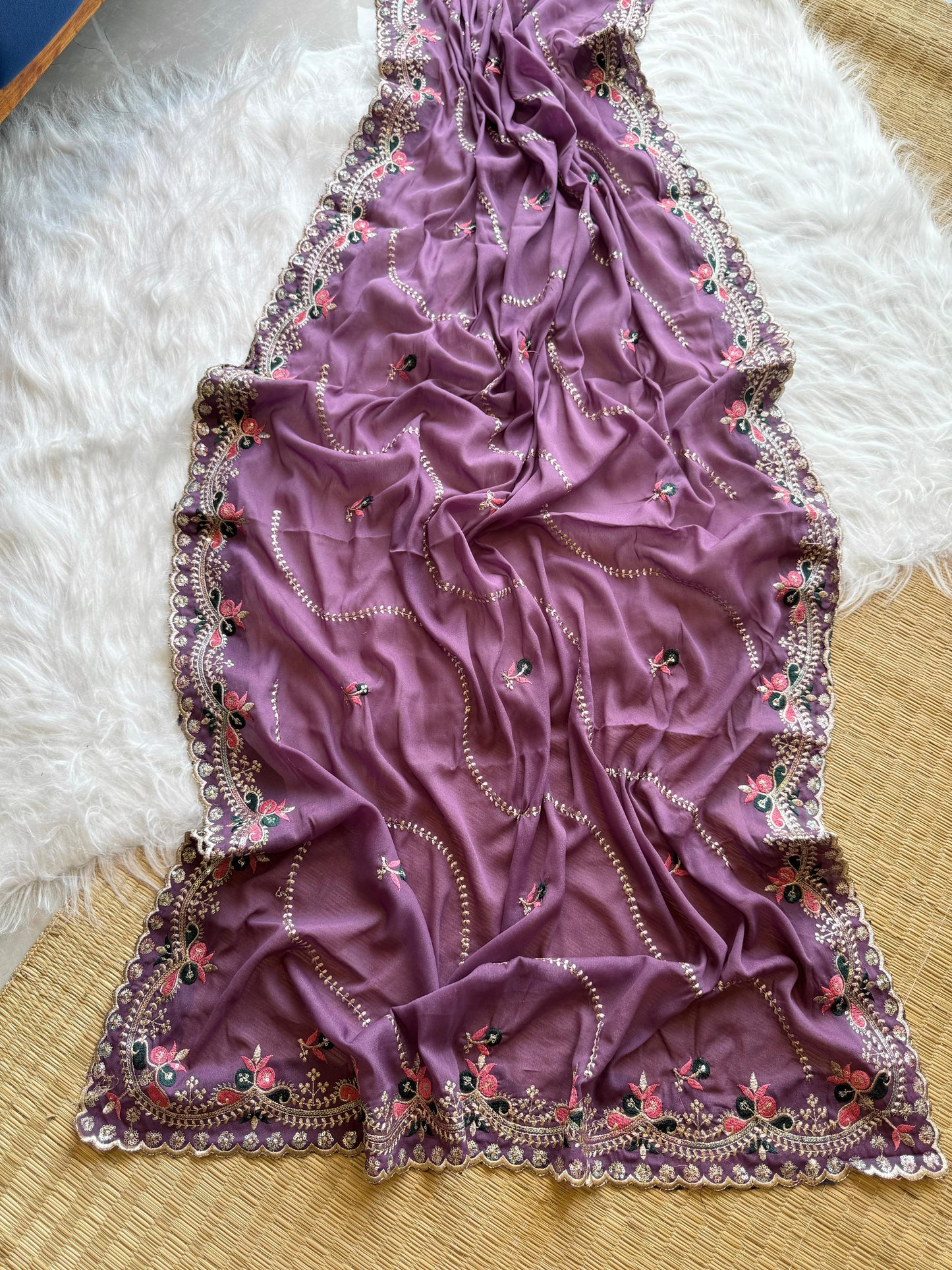 Soft Georgette Thread & Zari Work