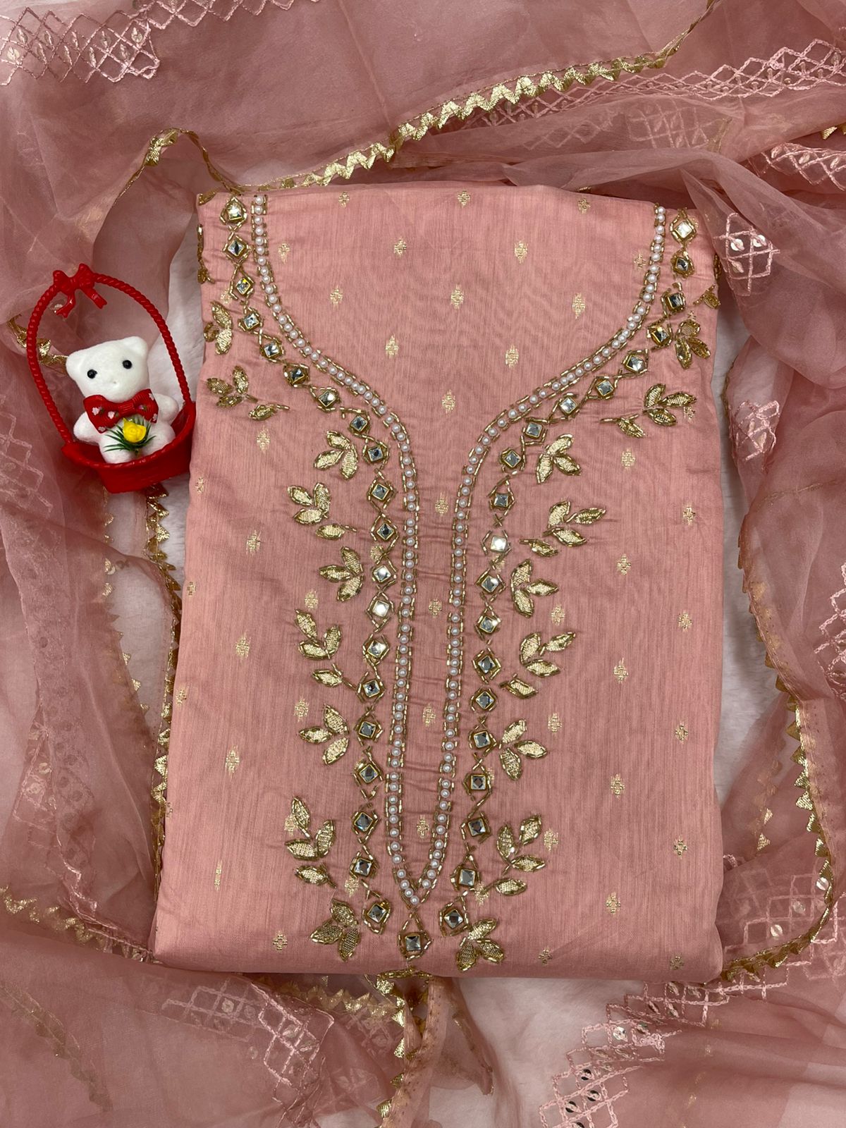 TOP MODAL BUTTI HANDWORK WITH BOTTOM INNER CREP DUPPATA ORGANZA WORK