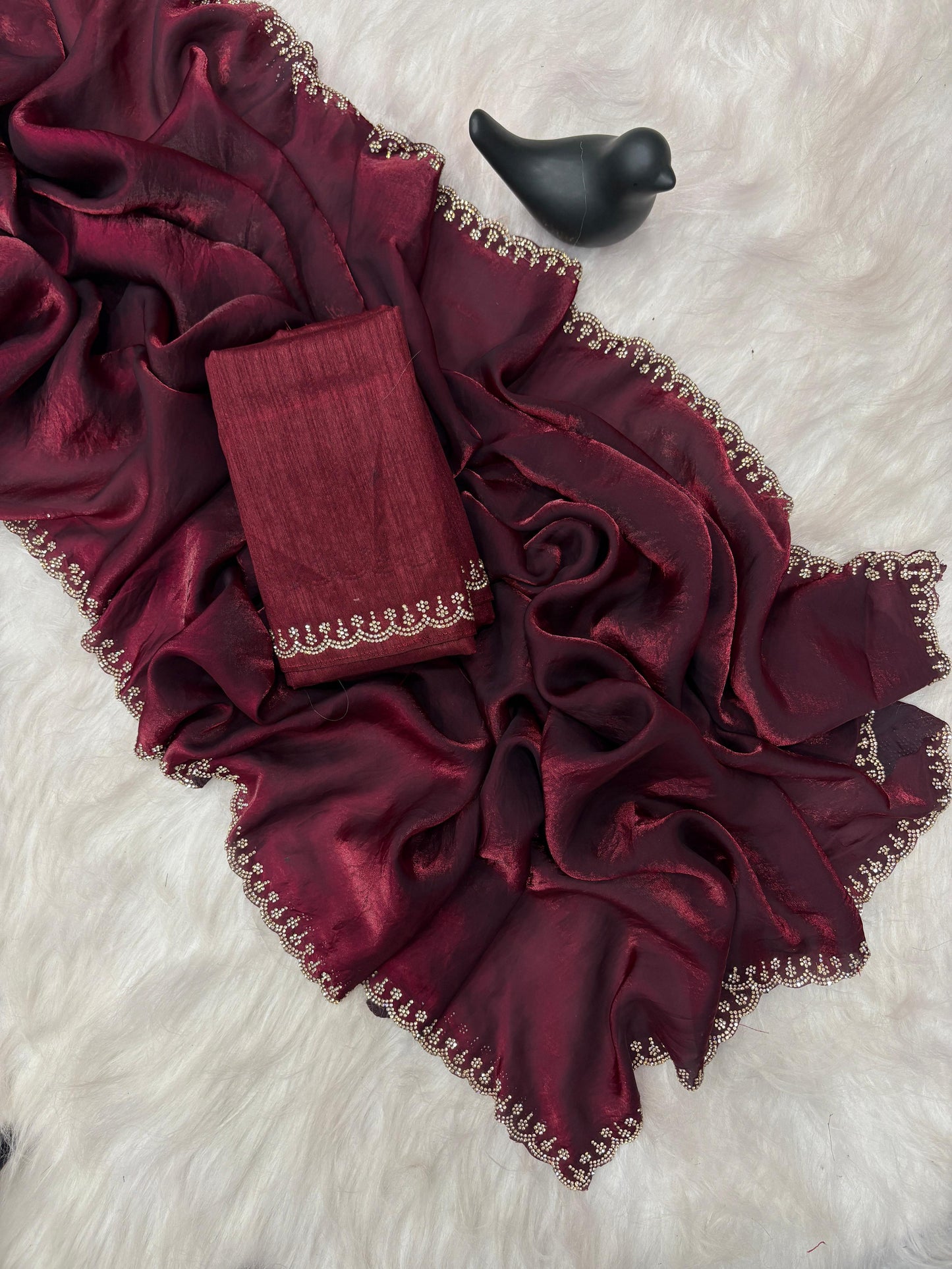 Satin space silk Original Jarkhan Diamond work in saree