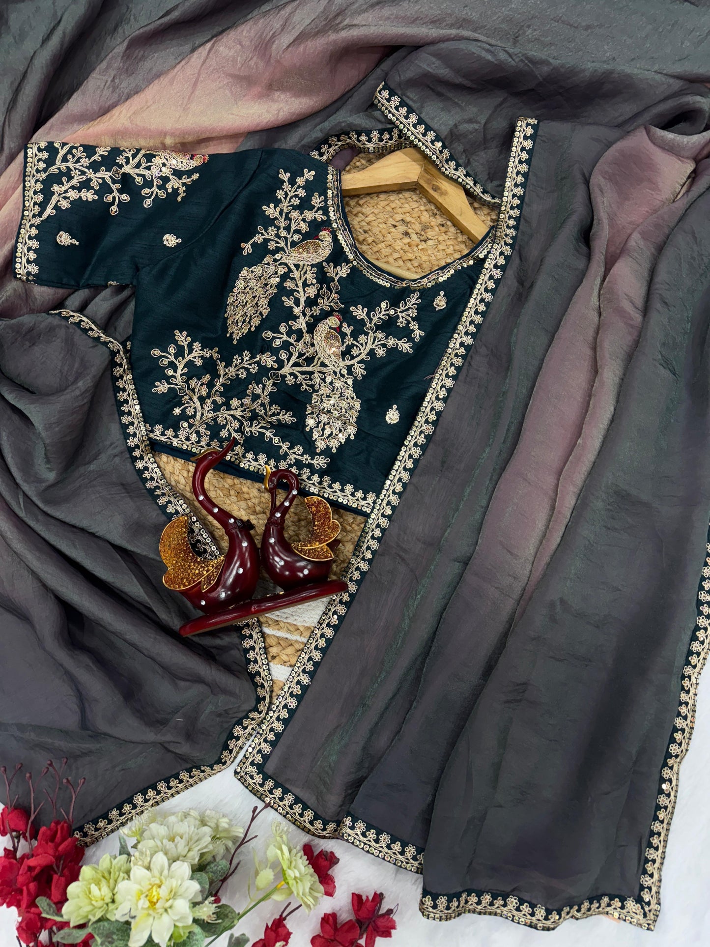 Shaded Soft Space Silk Beautiful Multicolour Sequence And Cording Embroidery Work