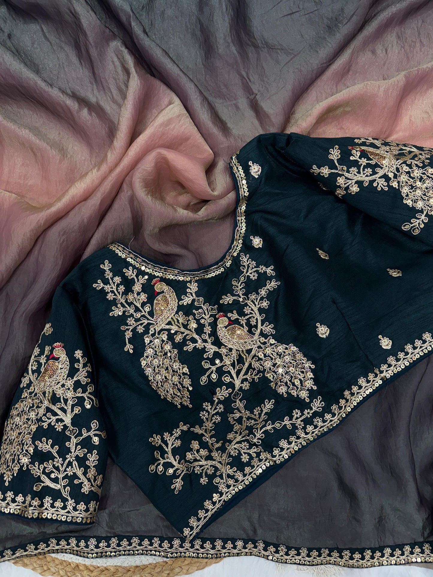 Shaded Soft Space Silk Beautiful Multicolour Sequence And Cording Embroidery Work