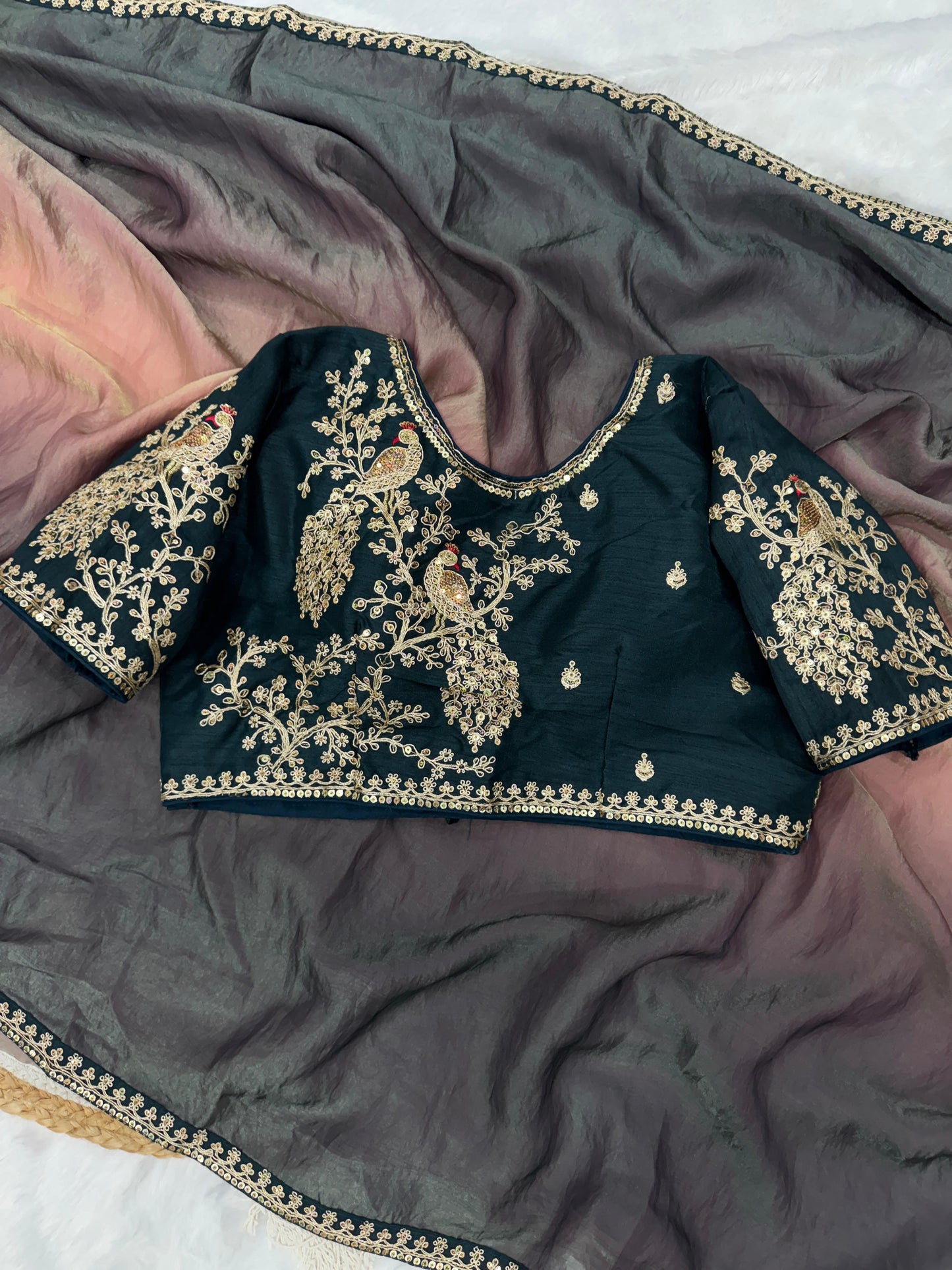 Shaded Soft Space Silk Beautiful Multicolour Sequence And Cording Embroidery Work
