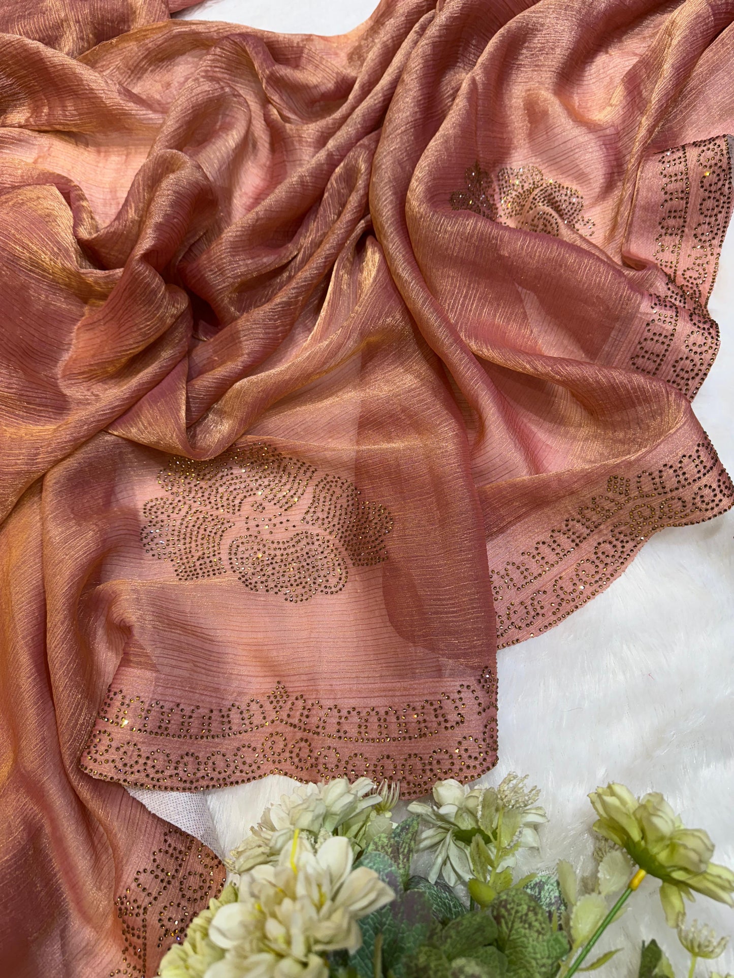 Pure Space Chiffon Silk Siroski Diamond Work
