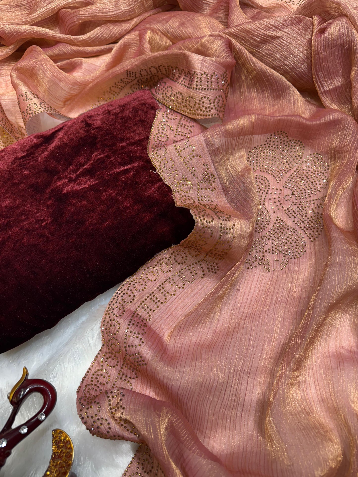 Pure Space Chiffon Silk Siroski Diamond Work