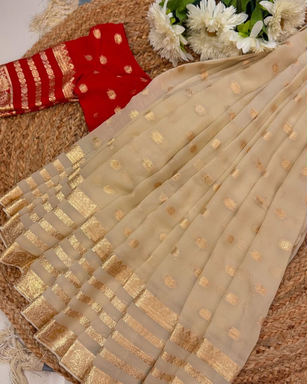Viscose Georgette Saree With Running Contrast Blouse NICE COLOUR