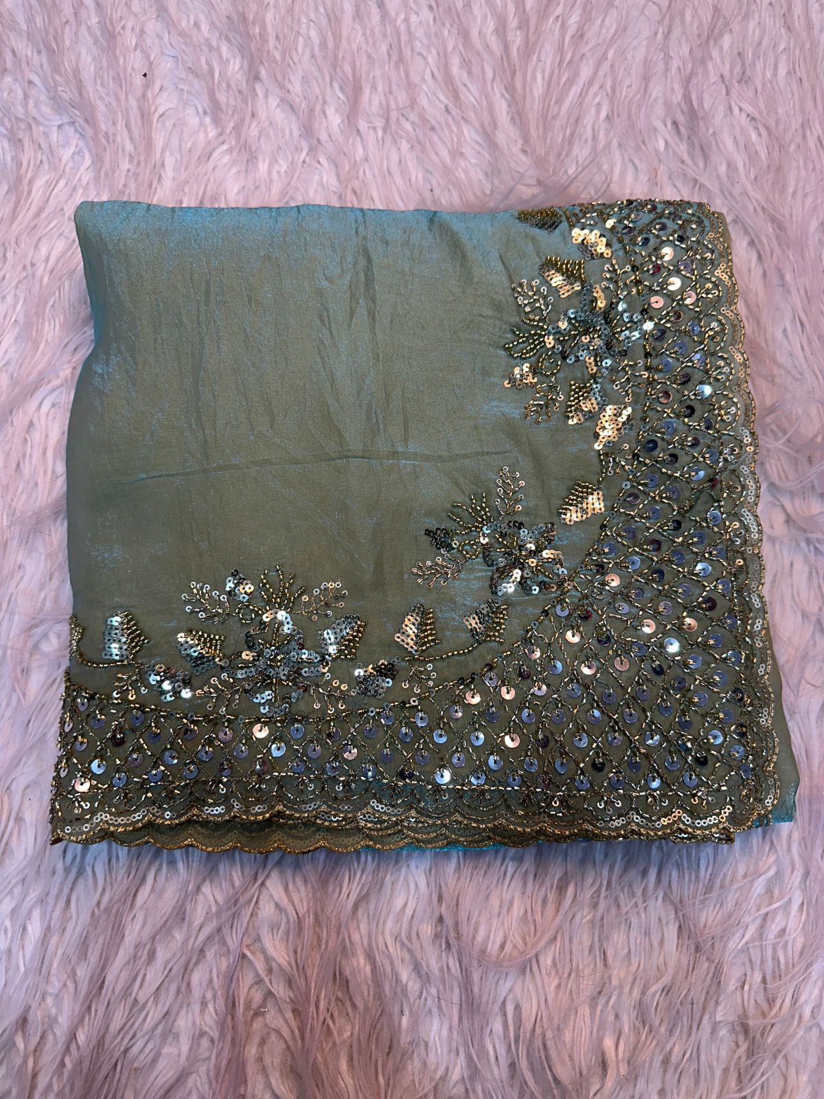 Boutique Level Handwork Dual Tone Space Silk Saree