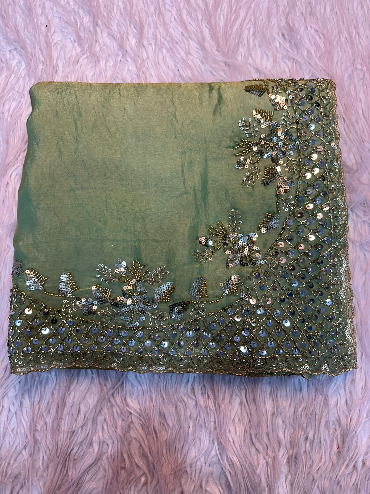 Boutique Level Handwork Dual Tone Space Silk Saree