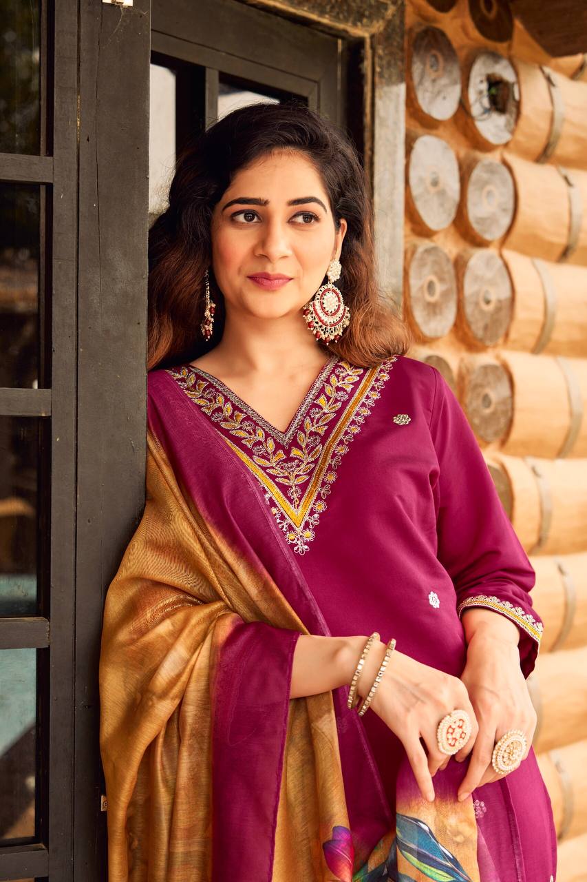ROMAN SILK WITH HEAVY EMBROIDERED WORK FULLY STITCHED