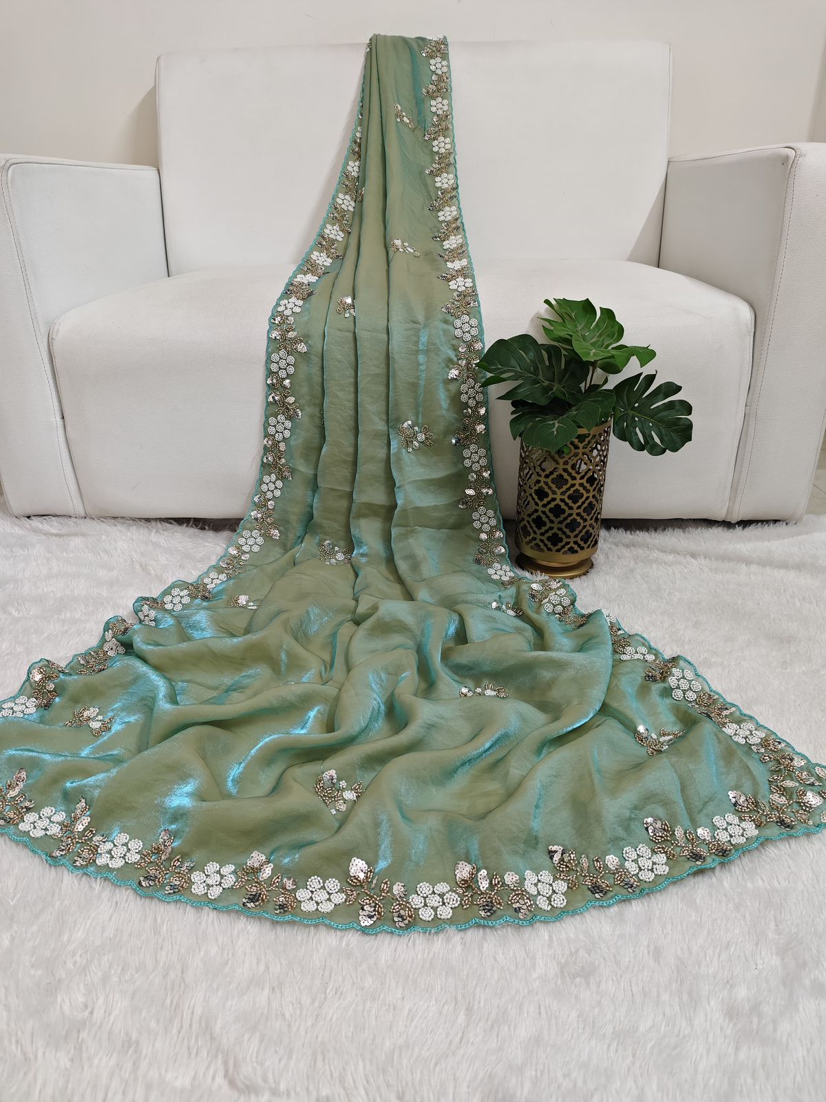 Beautiful Fandy sattin Fabric With Brits Work