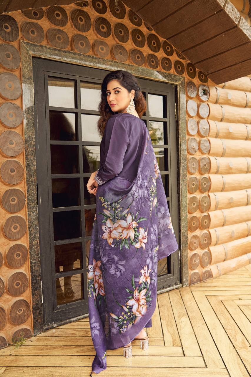 ROMAN SILK WITH HEAVY EMBROIDERED WORK FULL STITCHED