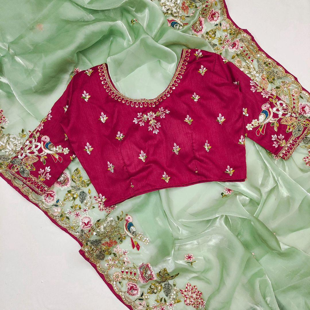 Soft Jimmy Chu Fabric With Multi Thread Embroidery WORK SAREE