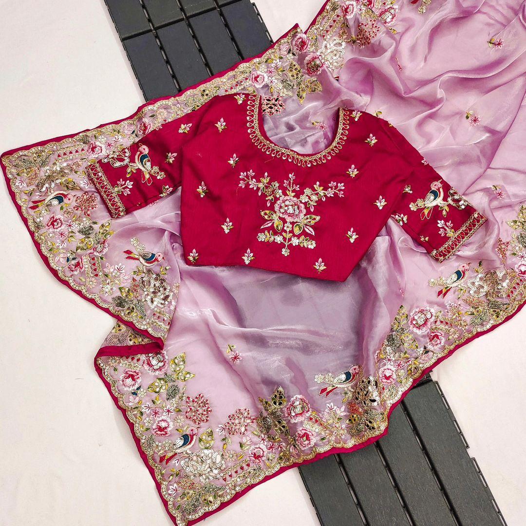 Soft Jimmy Chu Fabric With Multi Thread Embroidery WORK SAREE