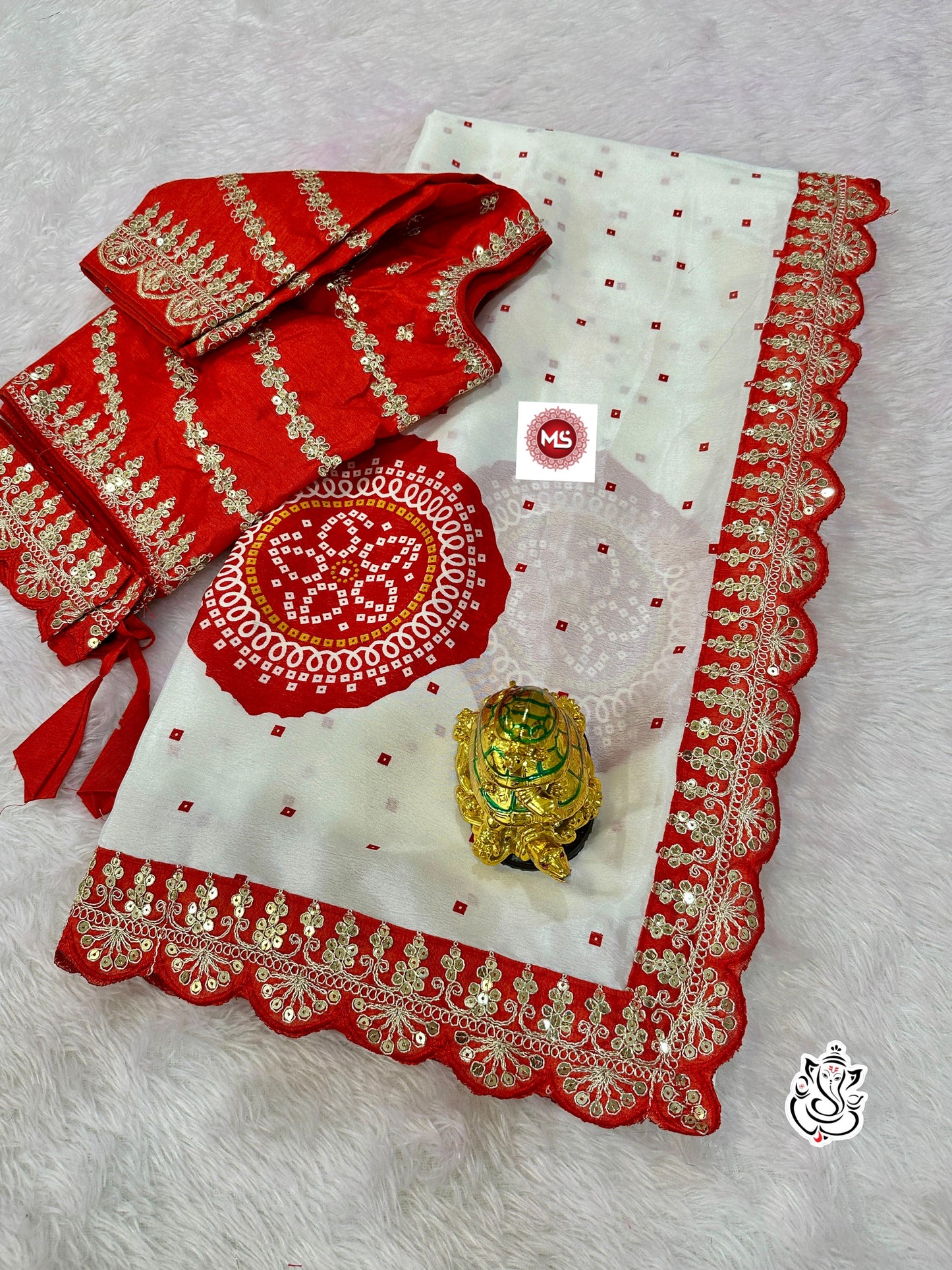 beautiful chinon saree with rich look Bhandhejh print