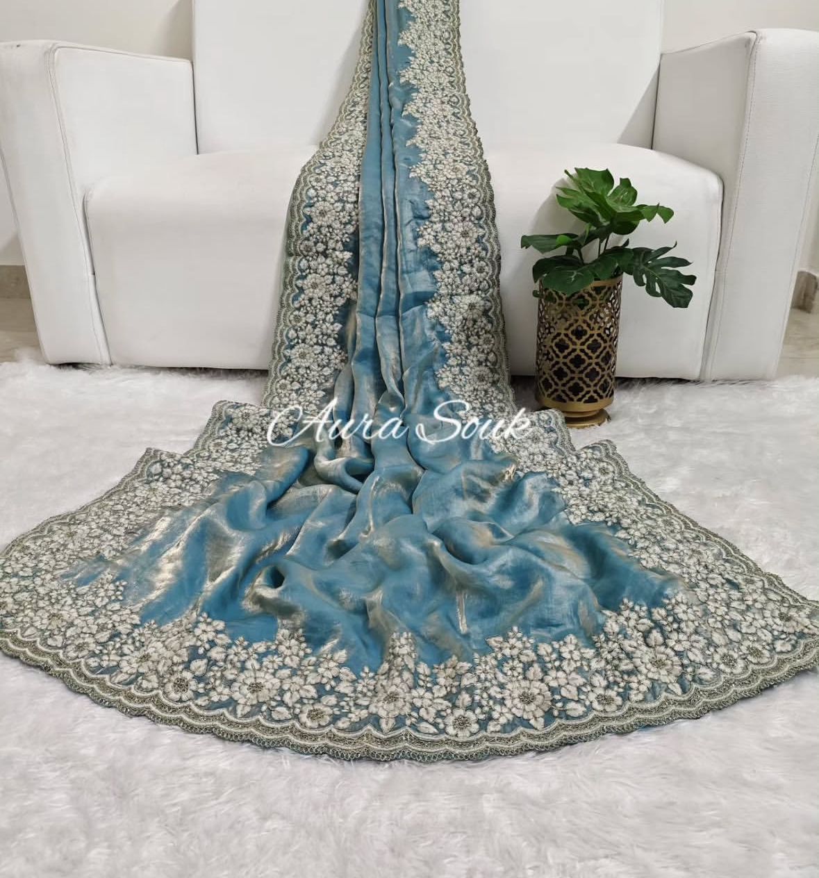 White Coding with Heavy Shine Embroidery