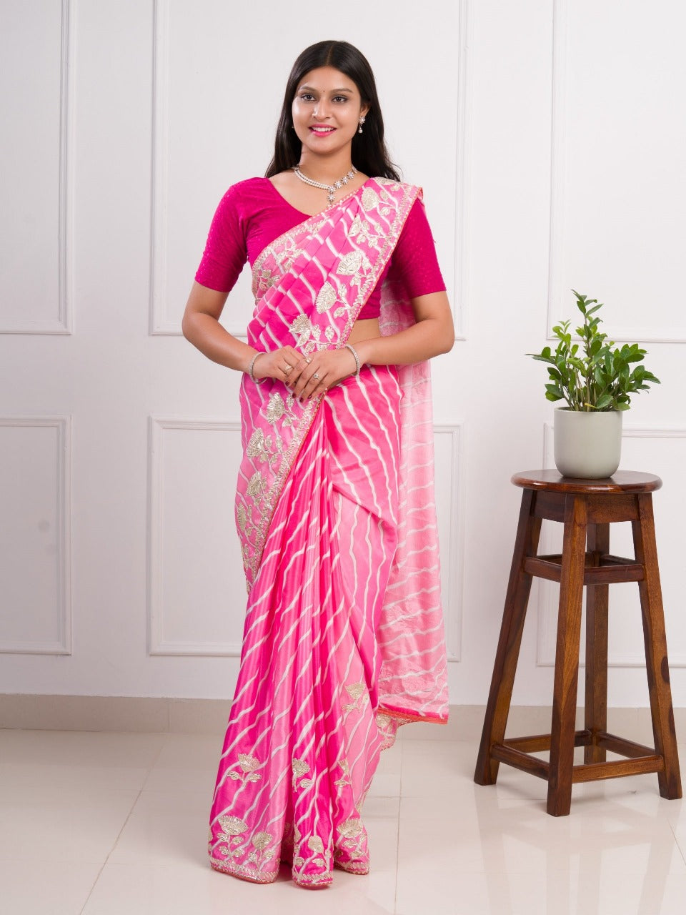 Pure Soft Chinon Silk Saree With Multi Beautiful Leheriya Print & Ribbon Work In C~Pallu
