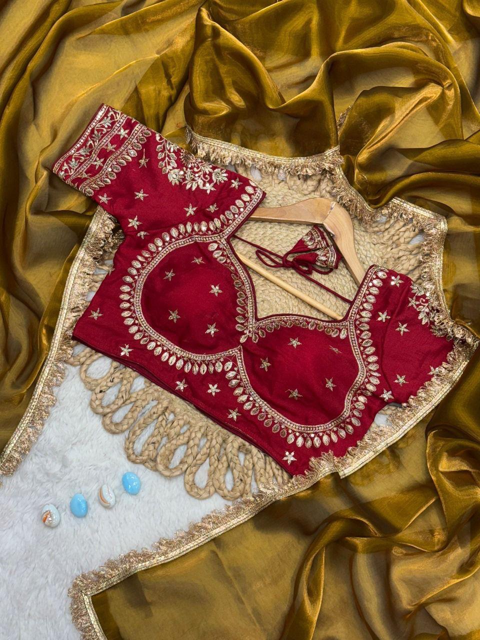 Havy Shine Gold Jimmi Chu Silk Saree With Designer Lace