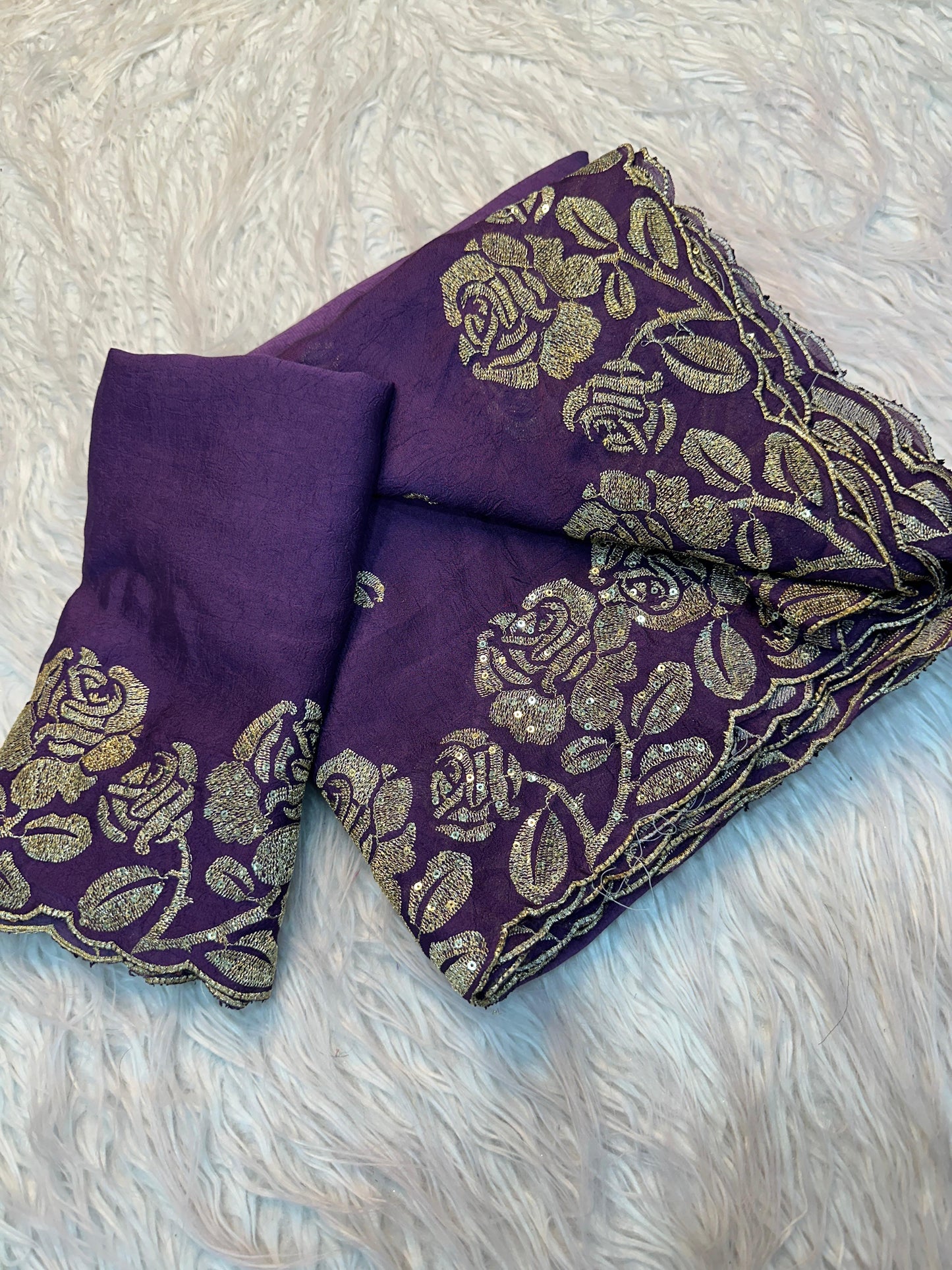 Soft Crush Silk Fabric Saree With Fancy Sequince & Thread