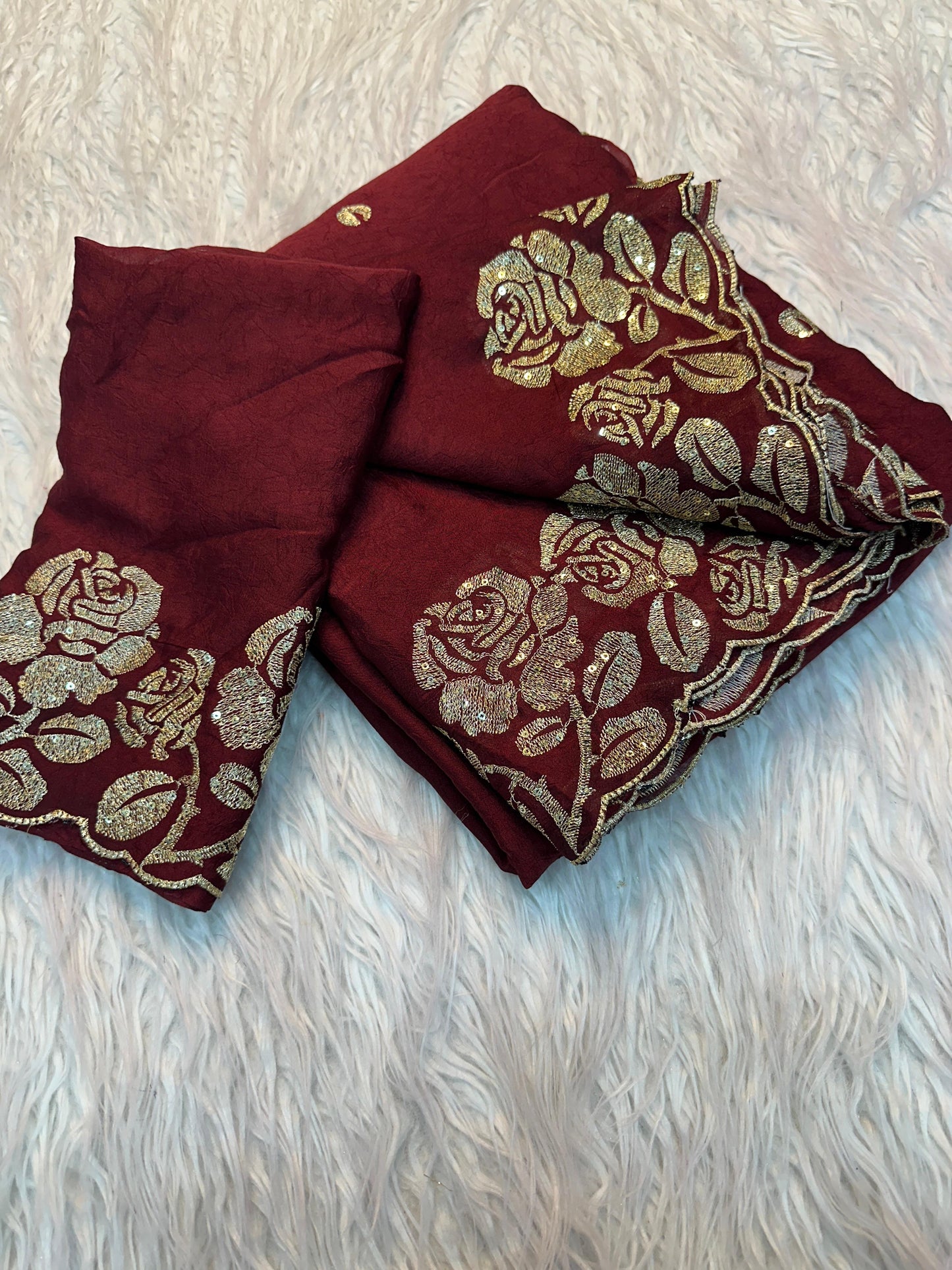Soft Crush Silk Fabric Saree With Fancy Sequince & Thread