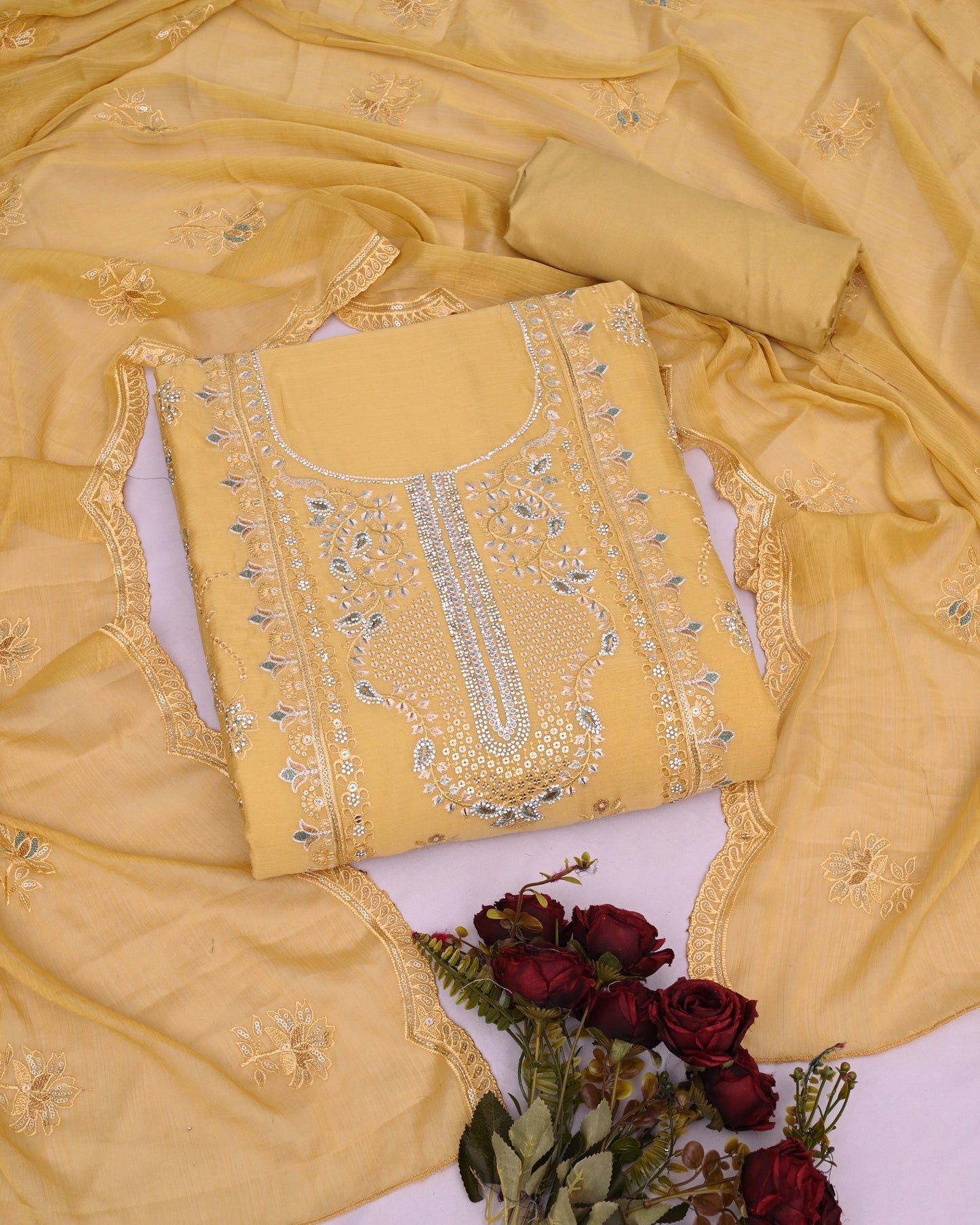 Embroidery Diamond Work With Zarkan Unstitched Dress Material Salwar Suit For Ladies With CRUNCHY Top Embroidery Border Work HEAVY SANTOON DUPATTA CRUNCHY
