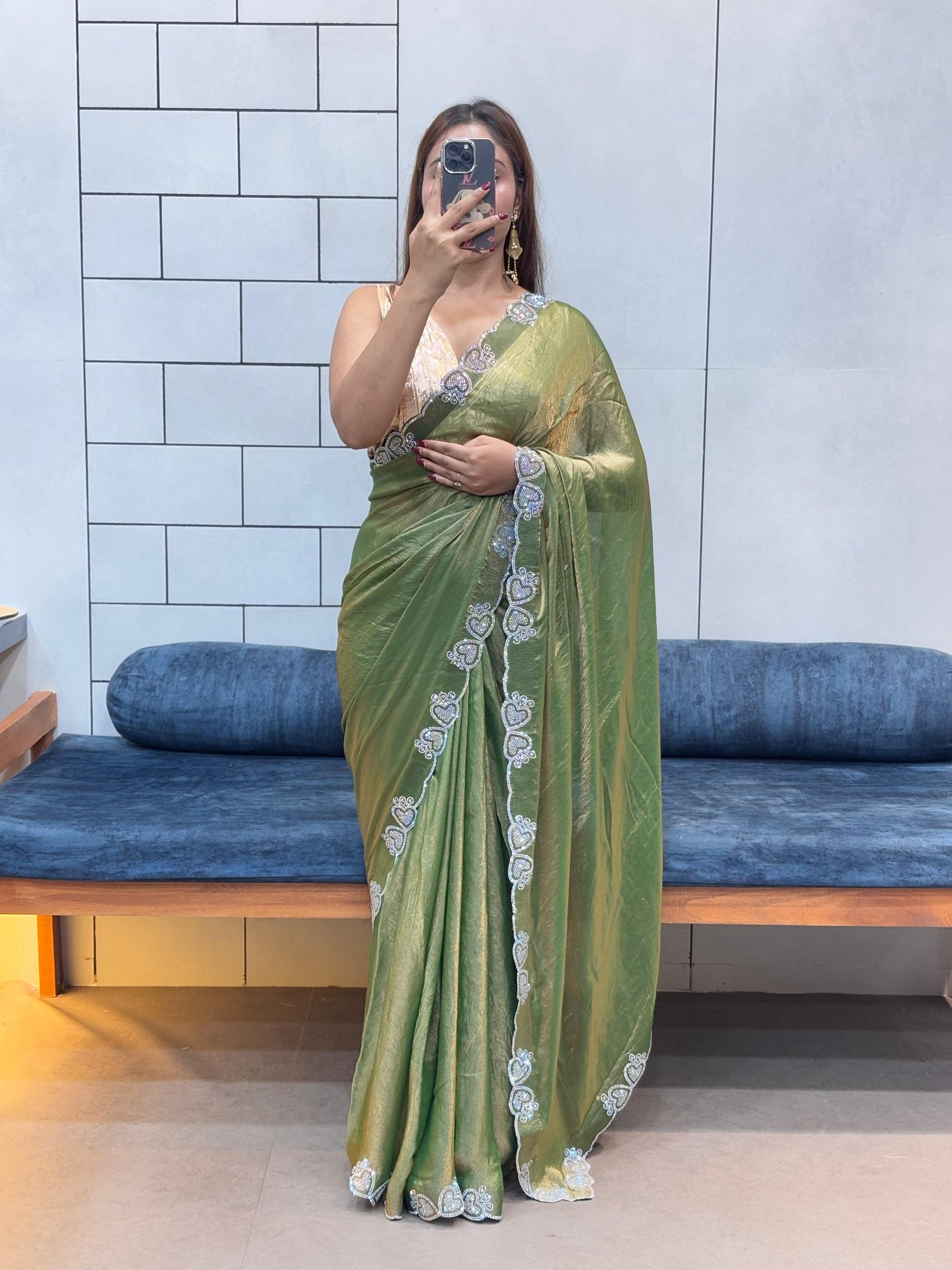 New Partywear Soft Silk Heavy Diamond Work Fancy Designer Saree With Blouse Piece
