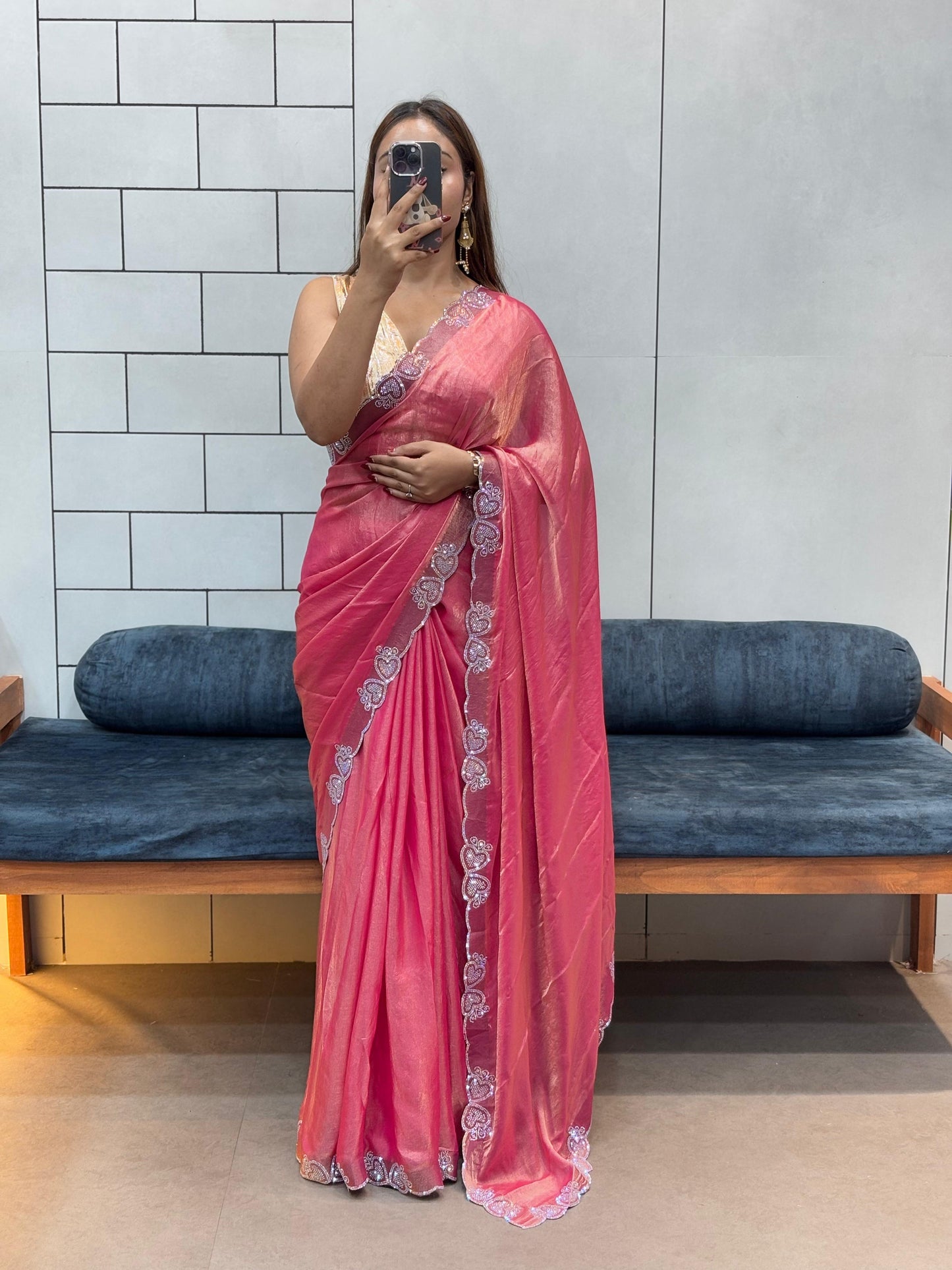 New Partywear Soft Silk Heavy Diamond Work Fancy Designer Saree With Blouse Piece