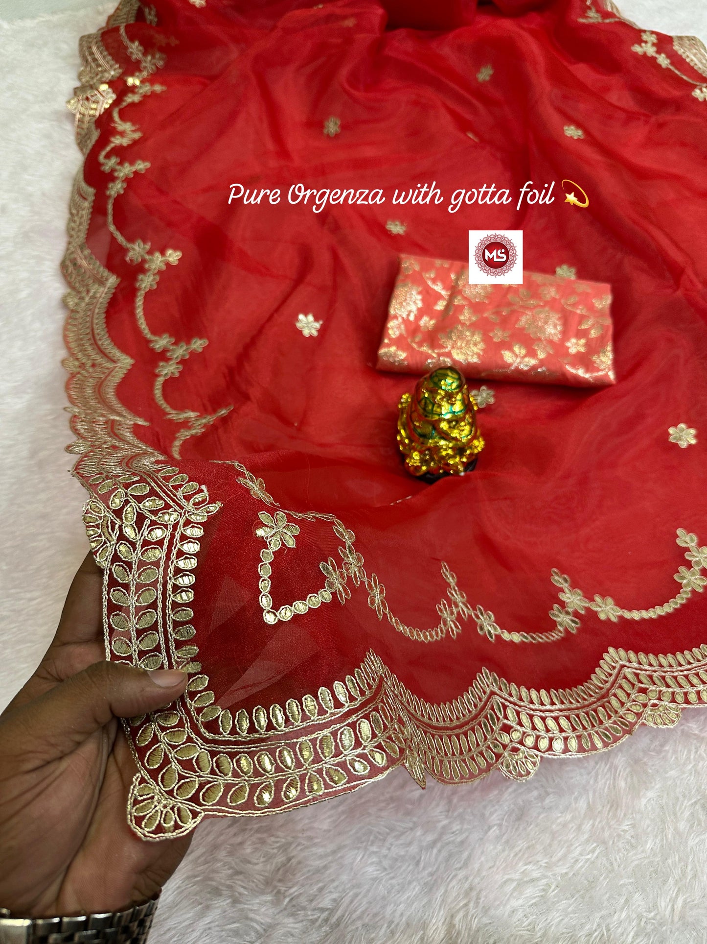 Beautiful net organza Designer saree with C*pallu Foil gota work border & butti all in saree or elegant cutwork boder..✨