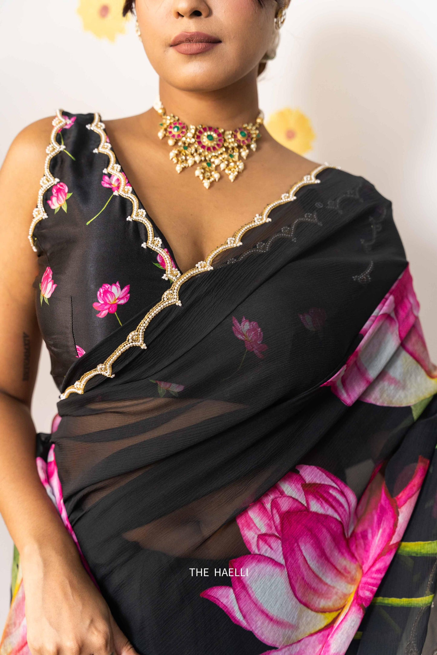 Heavy khatliwork Border with digital print all over saree with motif border