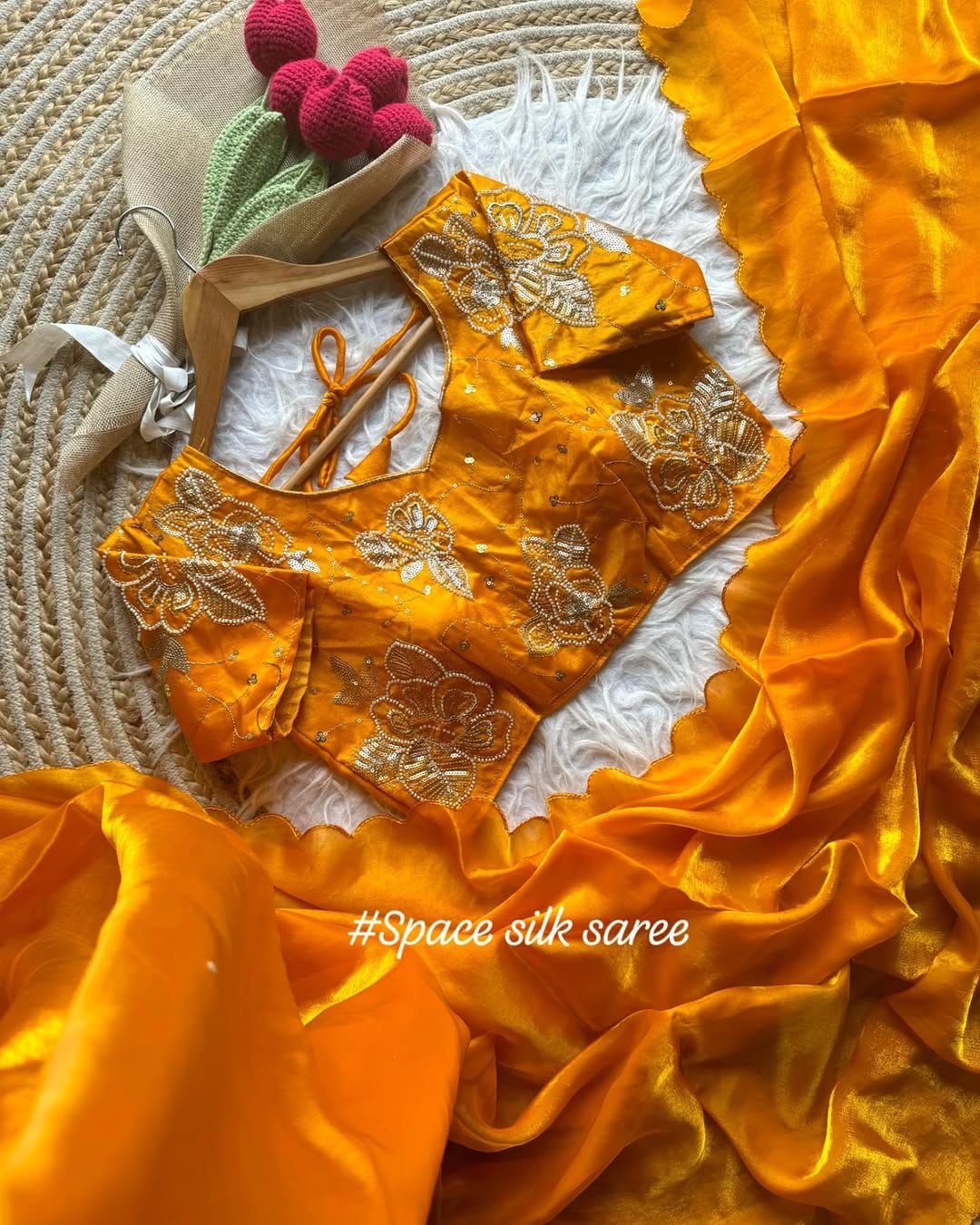 We get you what you look for pure original space silk saree with pattern all over with blouse
