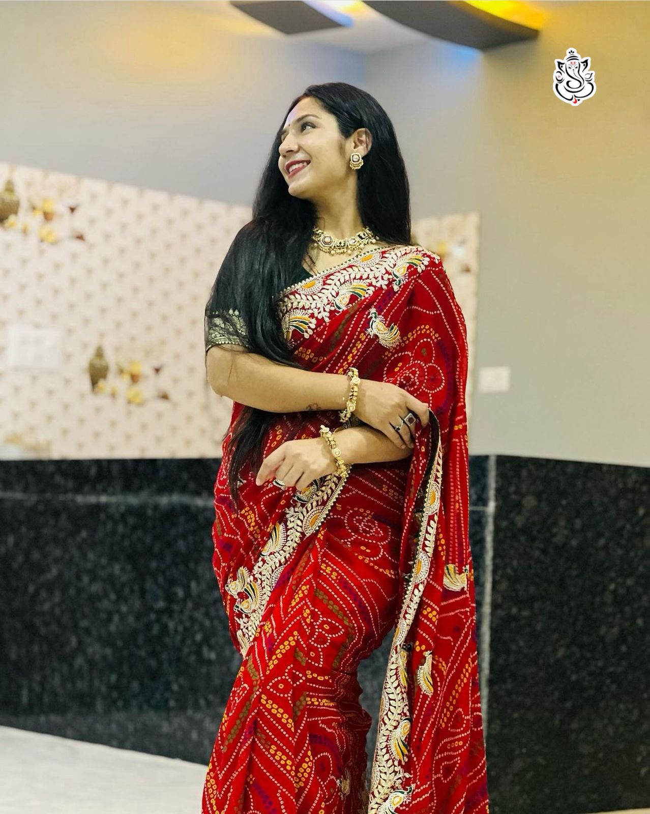 heavy georgatte bandhej saree with beautiful c-pallu with thred and gottpati work in all saree
