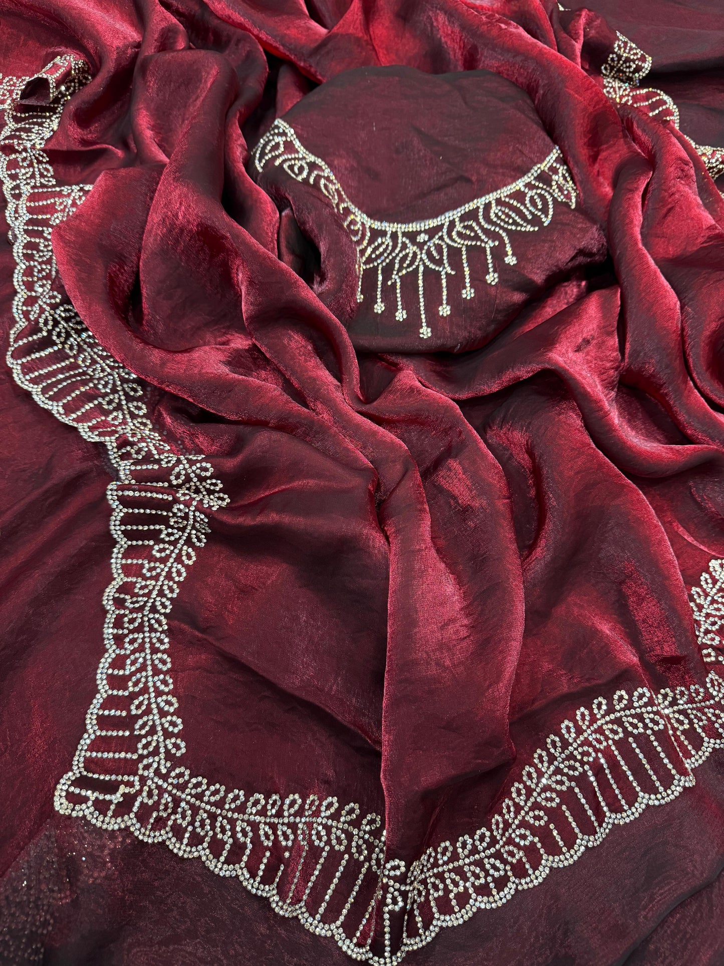 Original Jarkhan Diamond work in saree