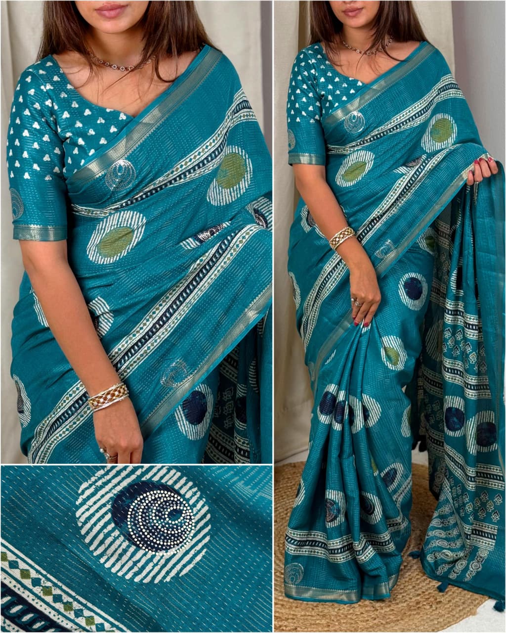 Make a statement with this printed sequins saree