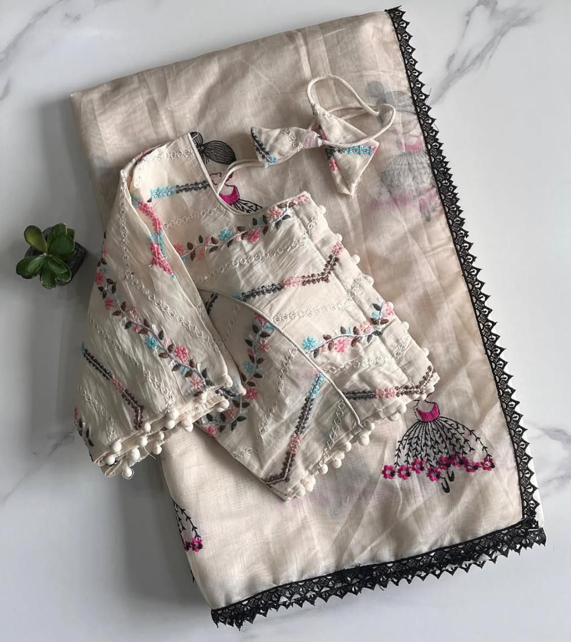 New Chanderi Cotton Embroidery n Tussels Work Fancy Designer Festive Wear Saree With Stitched Blouse