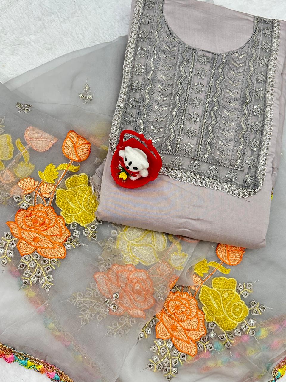 Chanderi Weave Unstitched Suit Set