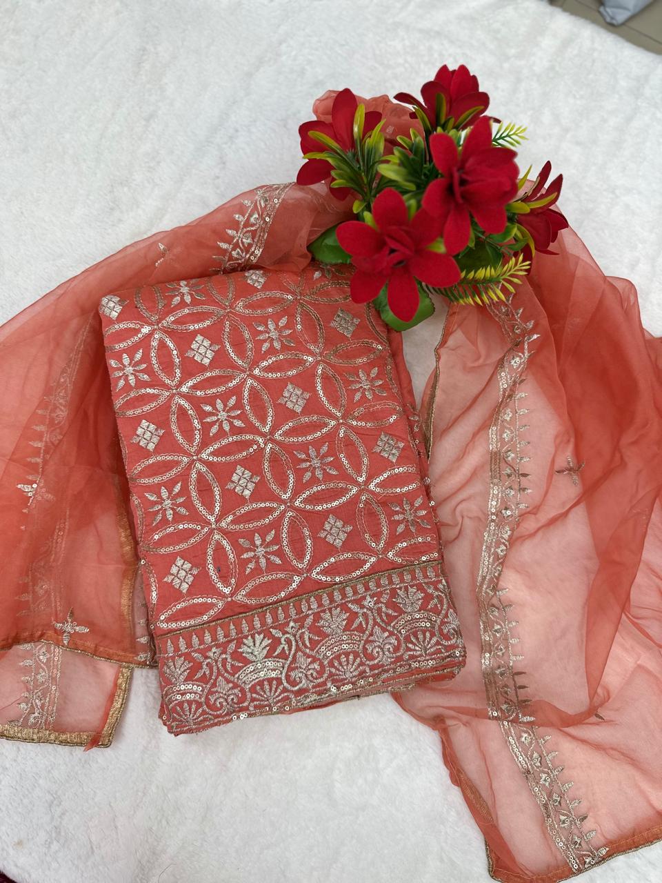 TOP DIGITAL HANDWORK DUPPATA ORAGANZA WORK INNER CRAPE