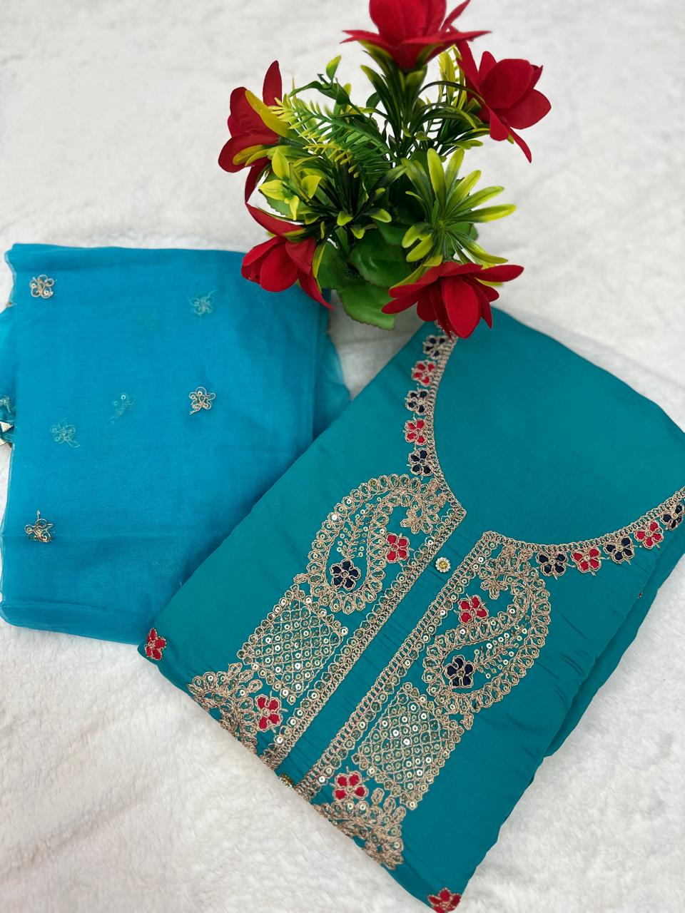 TOP DIGITAL HANDWORK DUPPATA ORAGANZA WORK INNER CRAPE