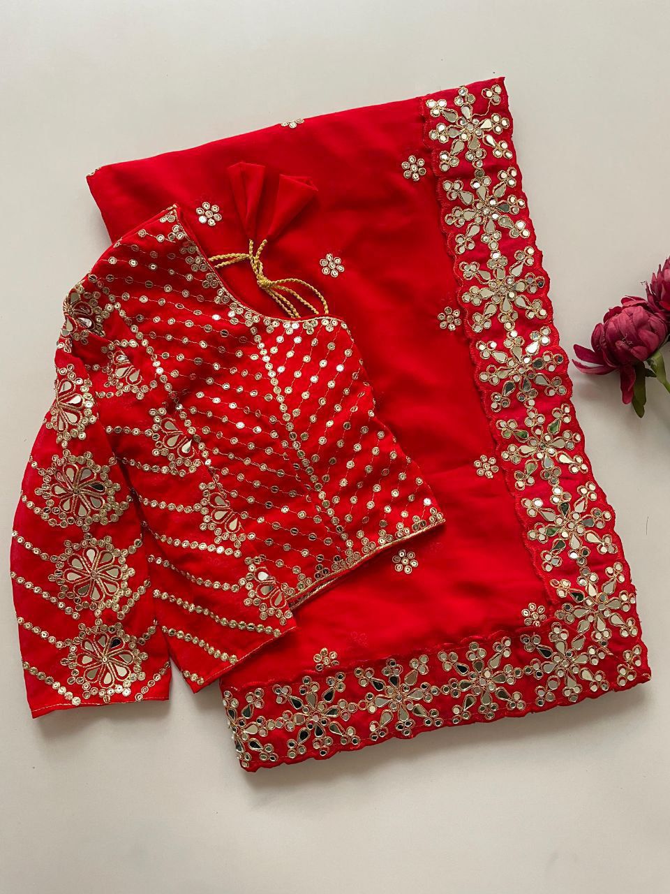 Trendy Georgette Real Mirror Work Saree