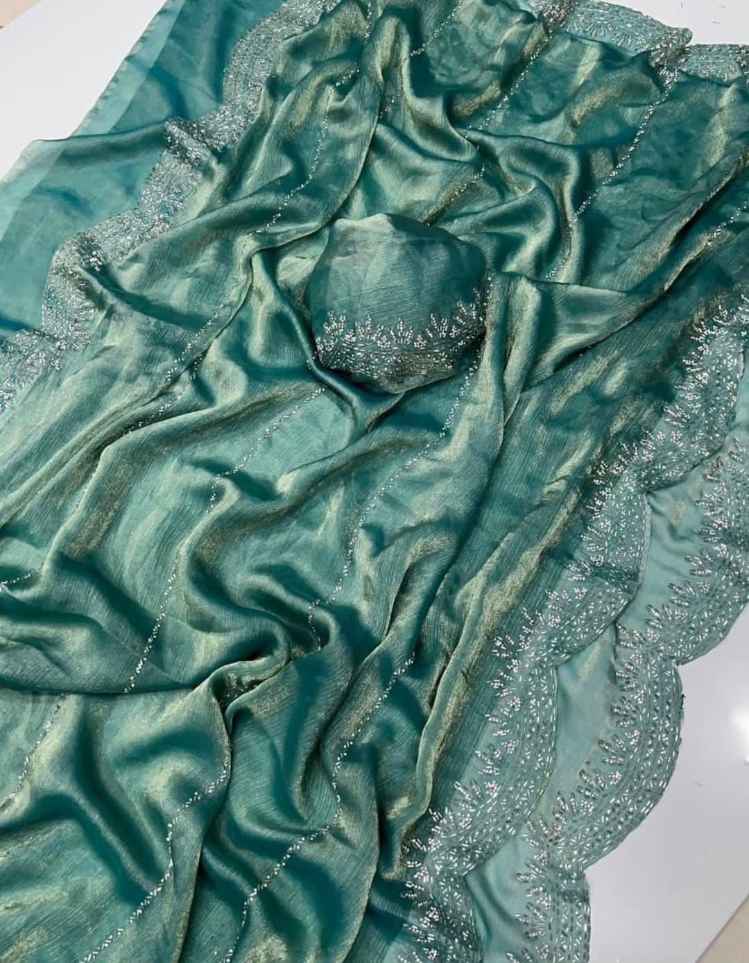 Fendy Chiffon saree with Jar khan Dimond Work